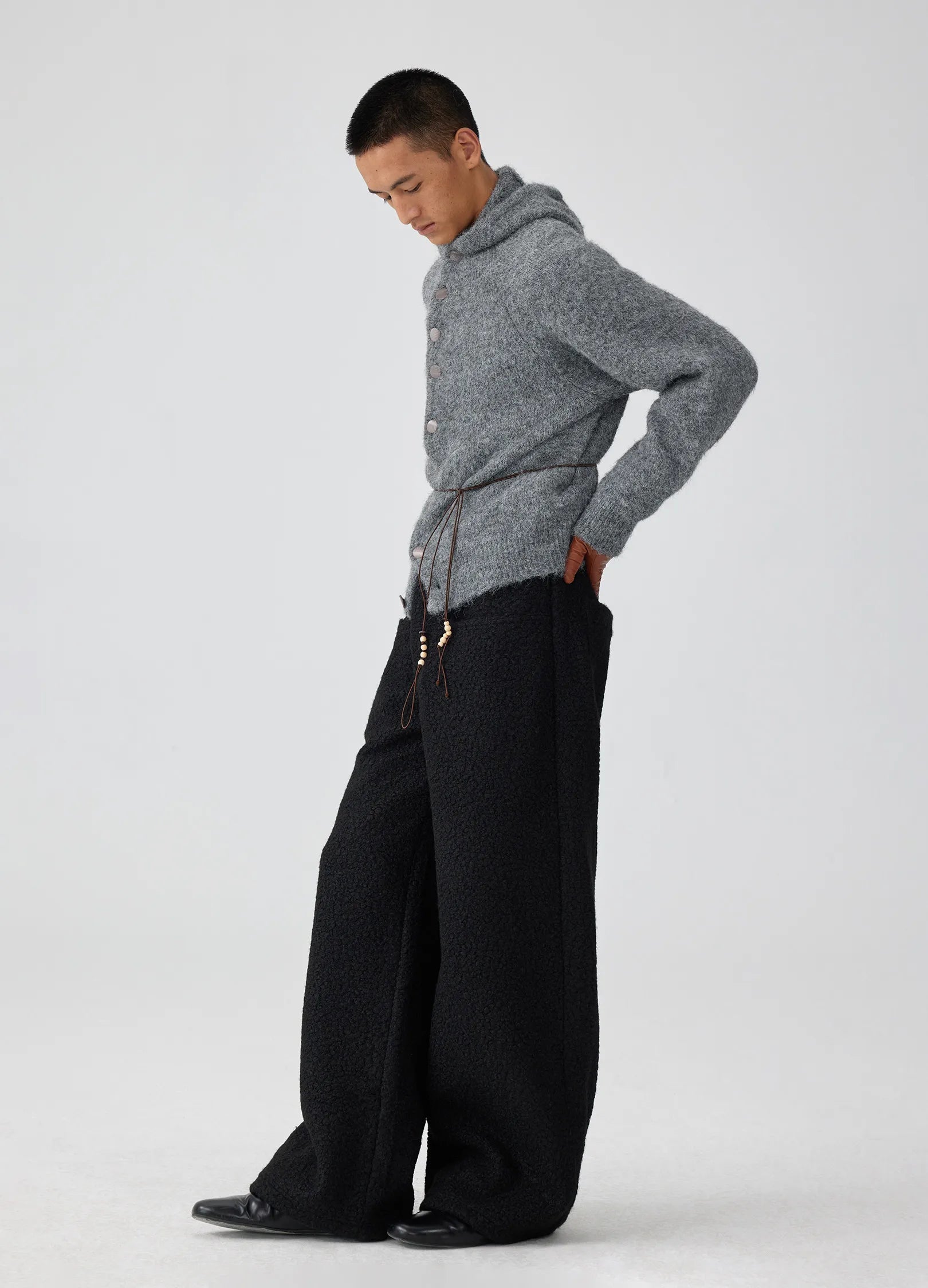 Hooded Button Mohair Cardigan