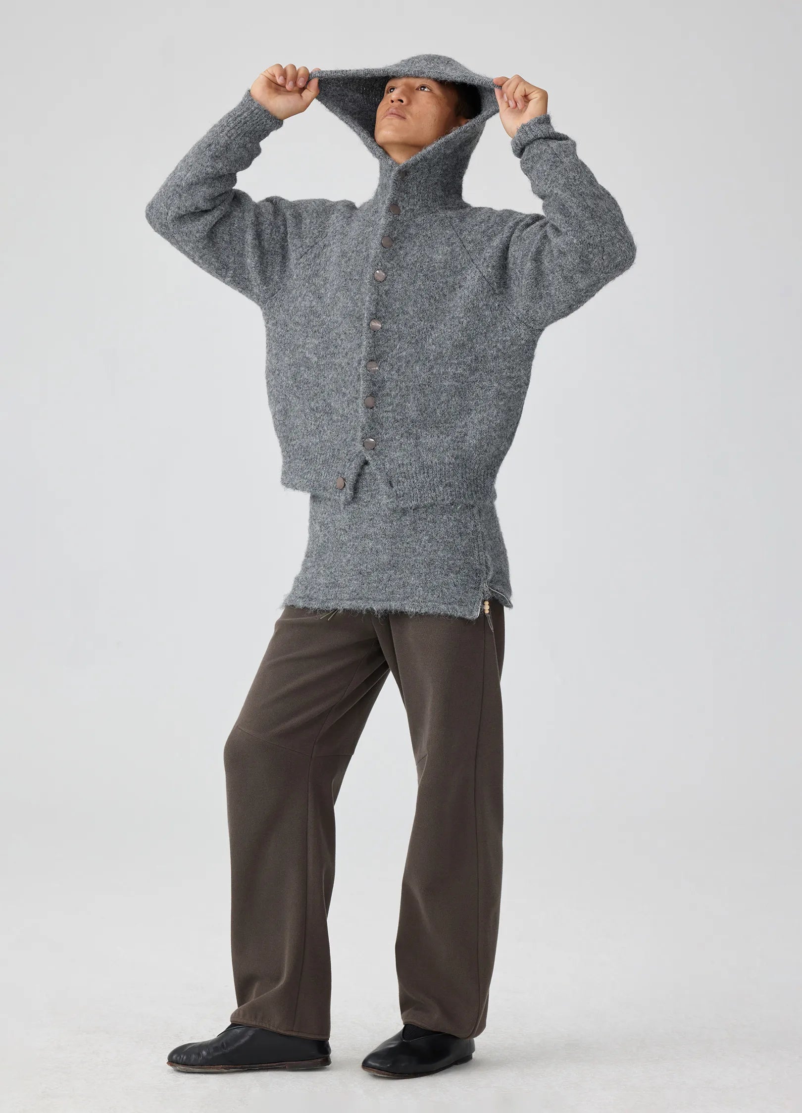 Hooded Button Mohair Cardigan