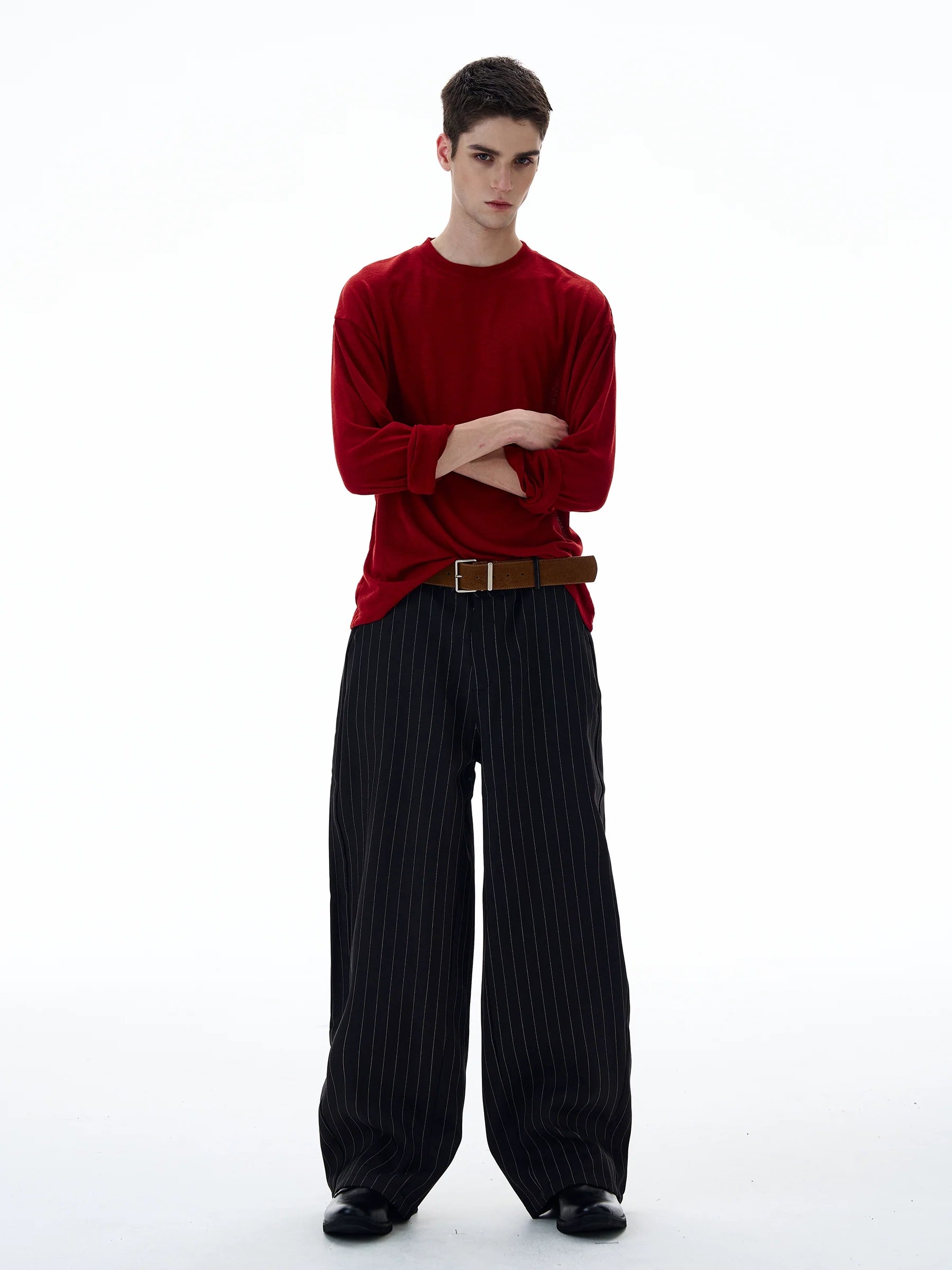 Chocolate Pinstripe Wide-Leg Trousers