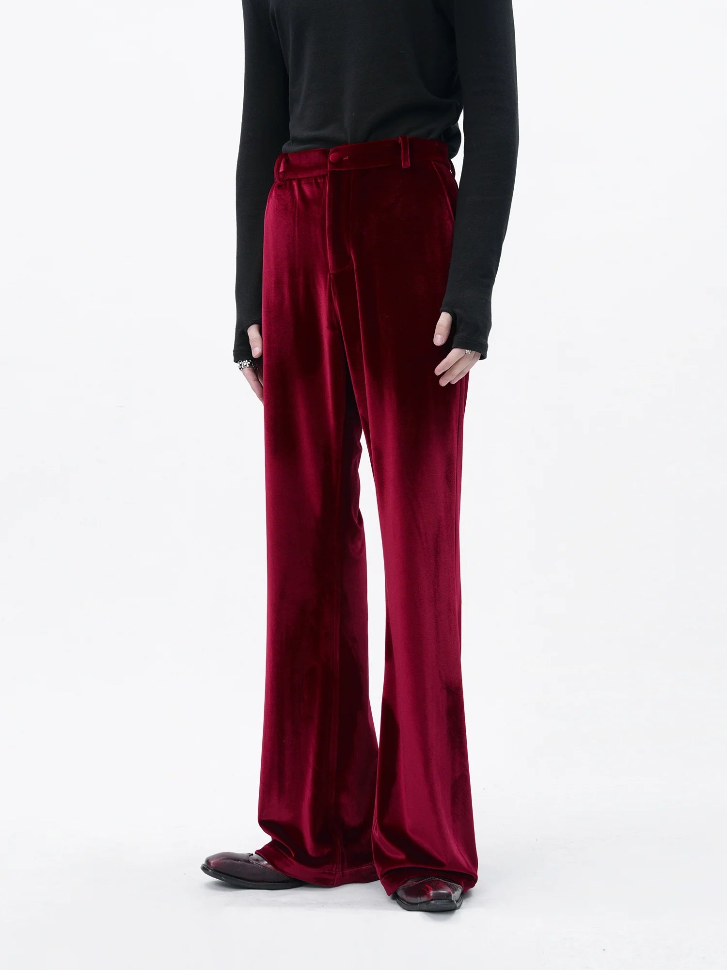 Crimson Velvet Wide-Leg Trousers