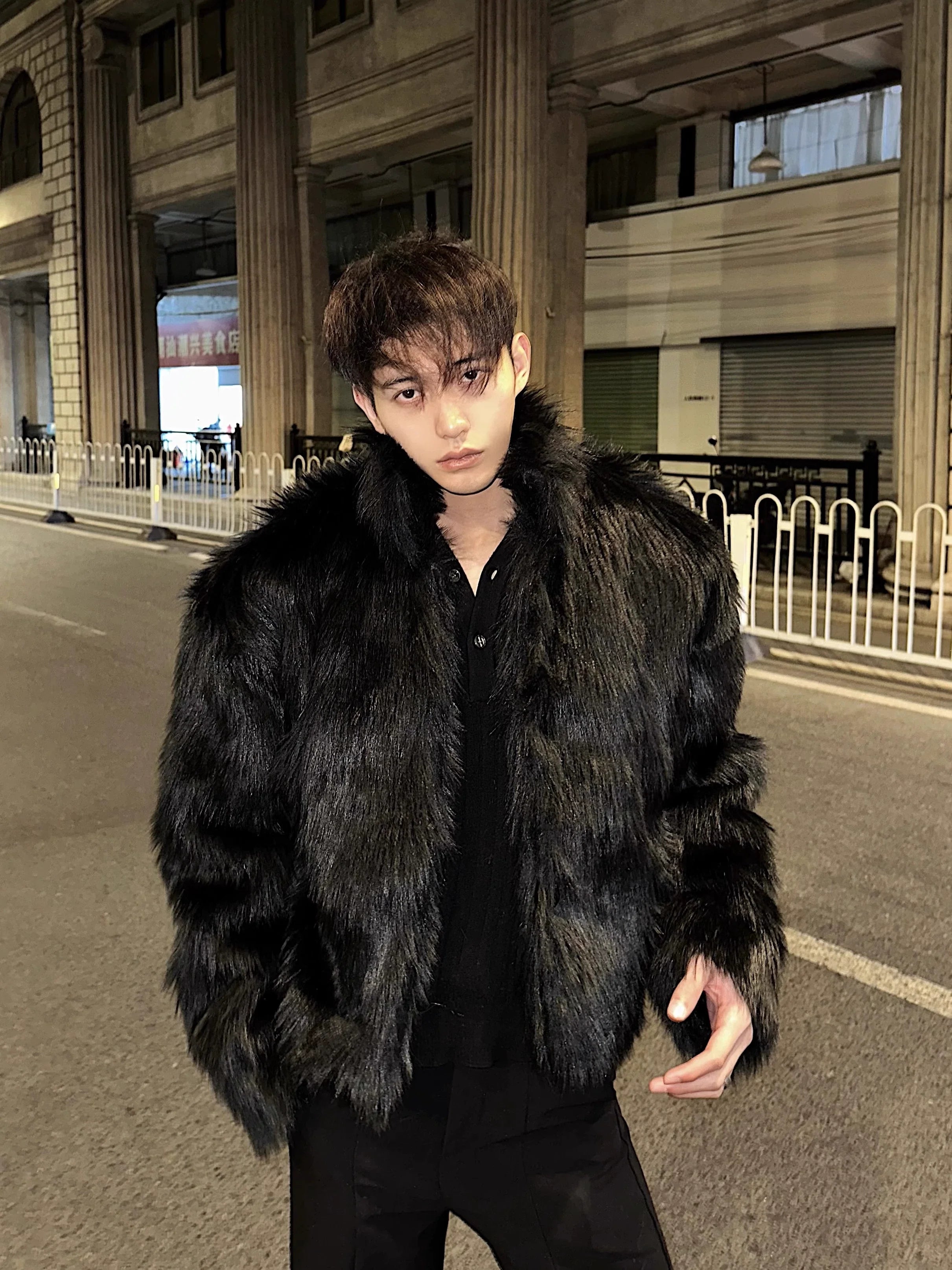 Plush Faux Fur Hooded Coat