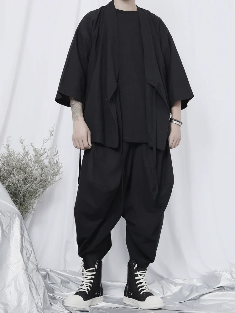Black Wrap Kimono Shirt