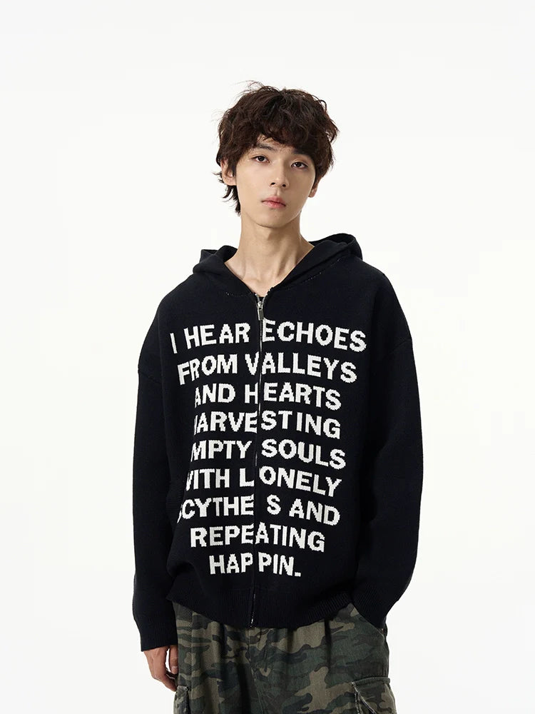 Zip-Up Hoodie with Bold Text Print