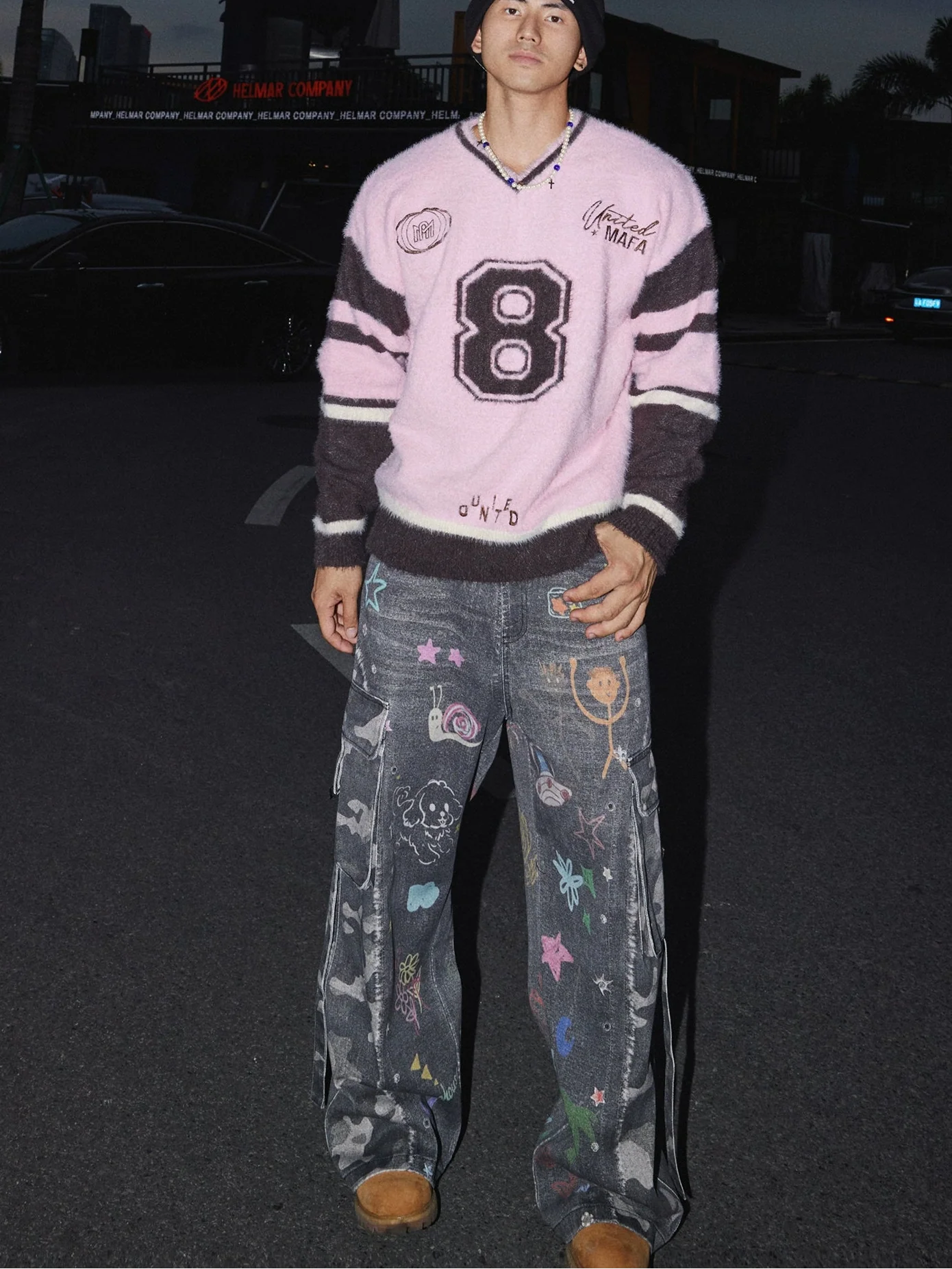 Graffiti Doodle Wide-Leg Jeans