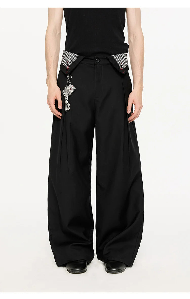 Plaid Waist Detail Wide-Leg Trousers