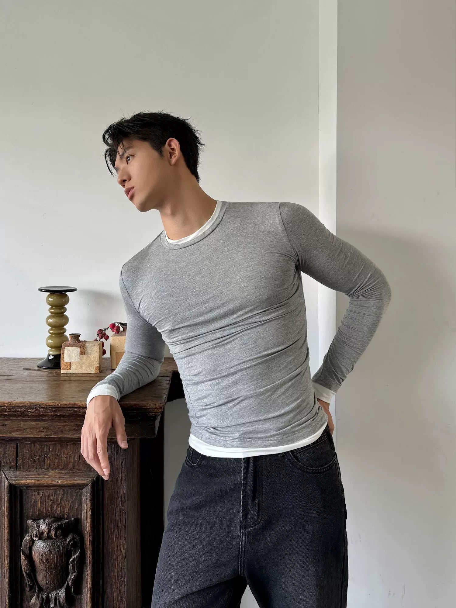 Fitted Long Sleeve Contrast Trim Shirt