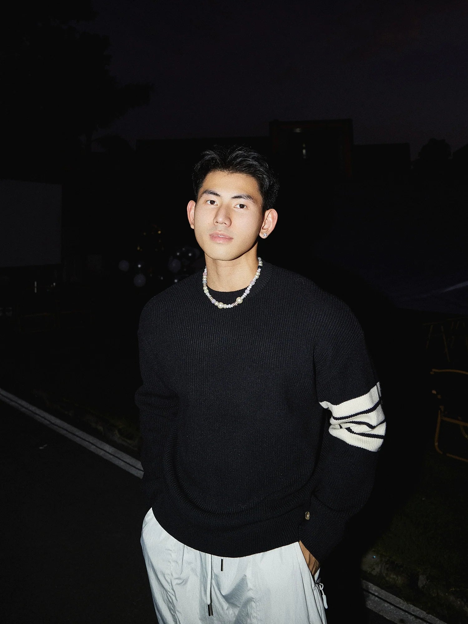 Crewneck Striped Sleeve Sweater