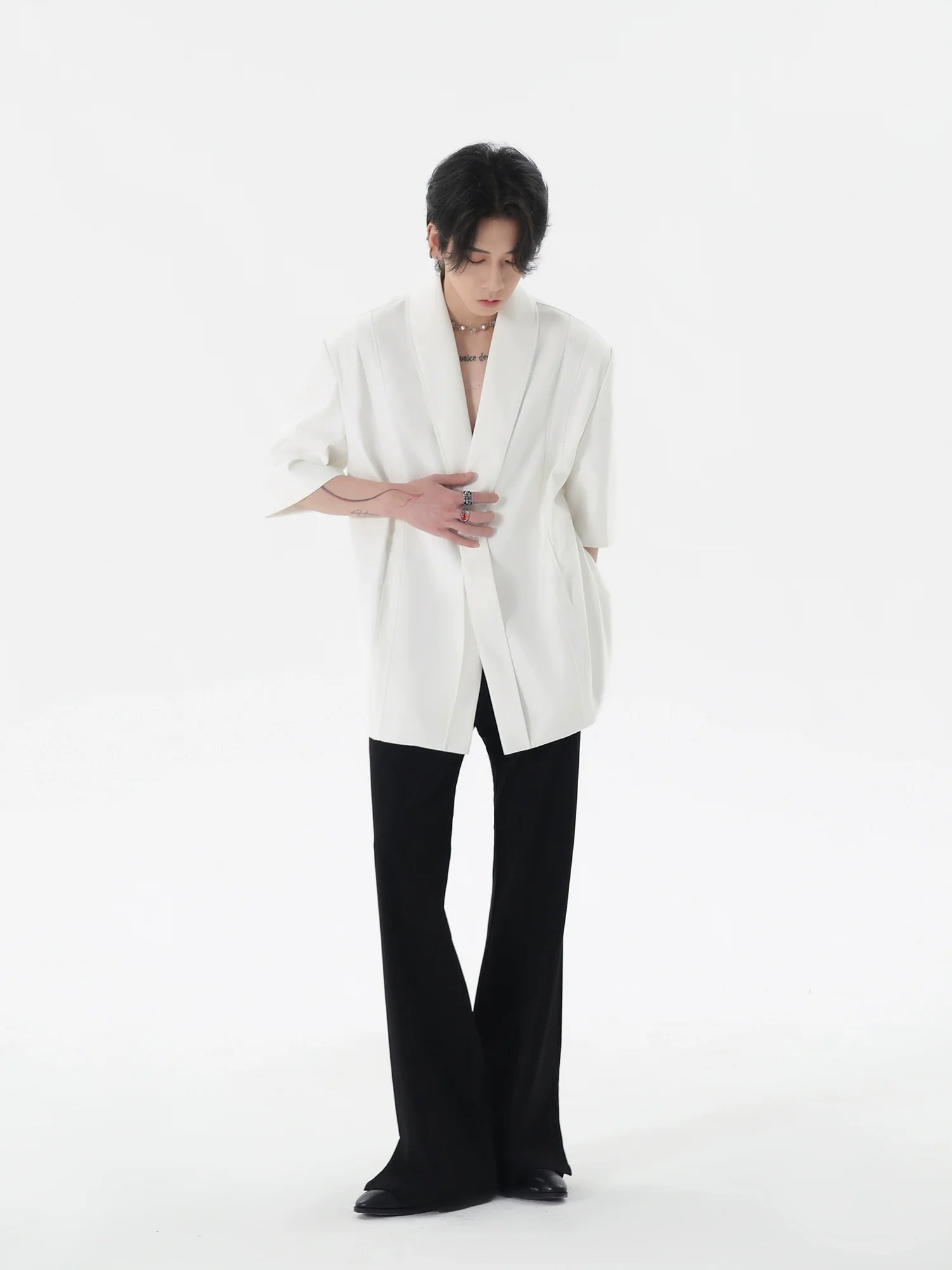 Short-Sleeve Oversized Shawl Collar Blazer