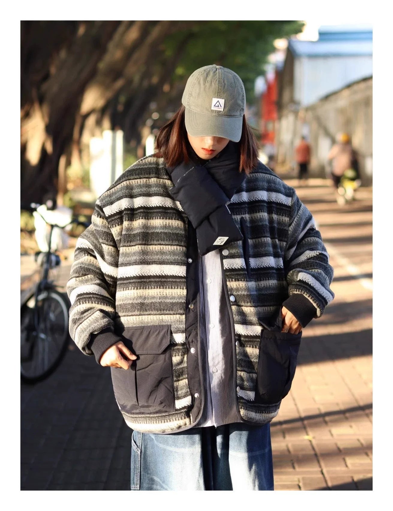 양면 네이비 퀼팅 코트