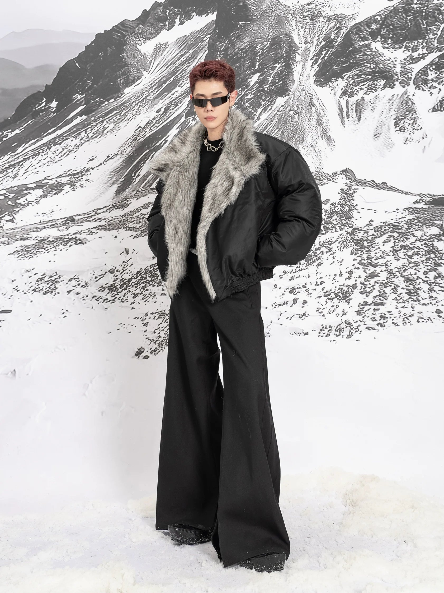 Oversized Puffer Jacket with Faux Fur Collar