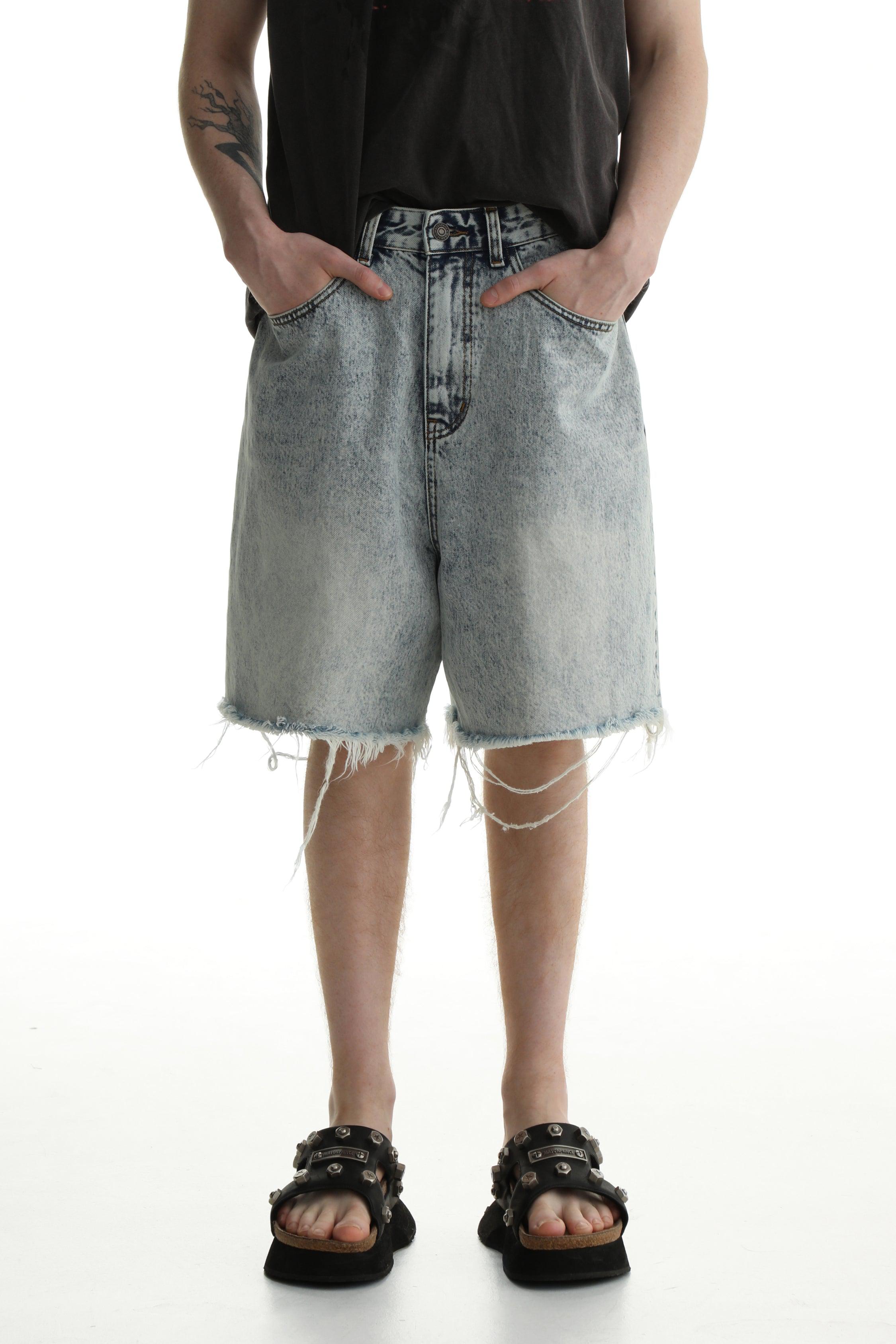 Denim Shorts & Jeans Set with Faded Raw Edges - chiclara