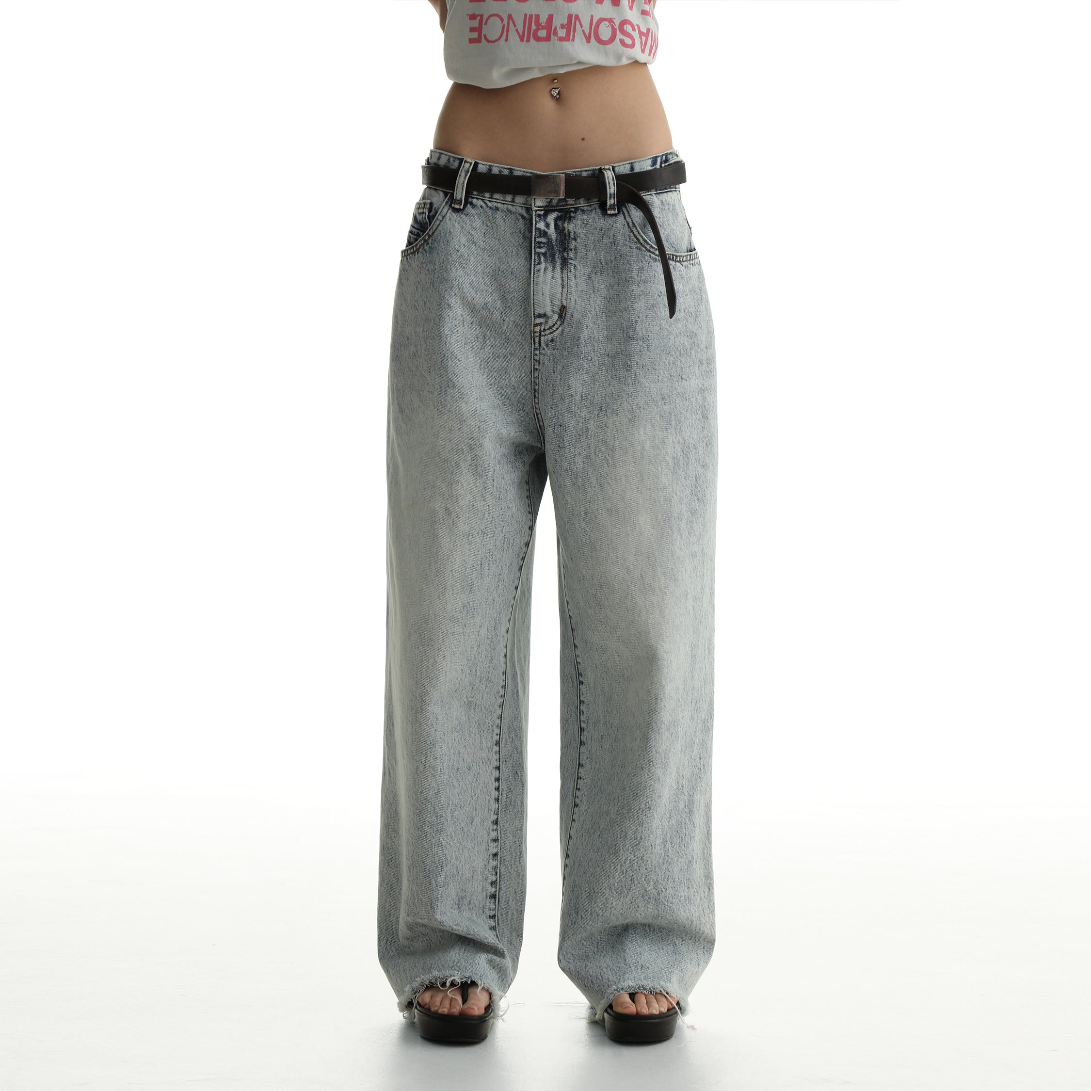 Denim Shorts & Jeans Set with Faded Raw Edges - chiclara