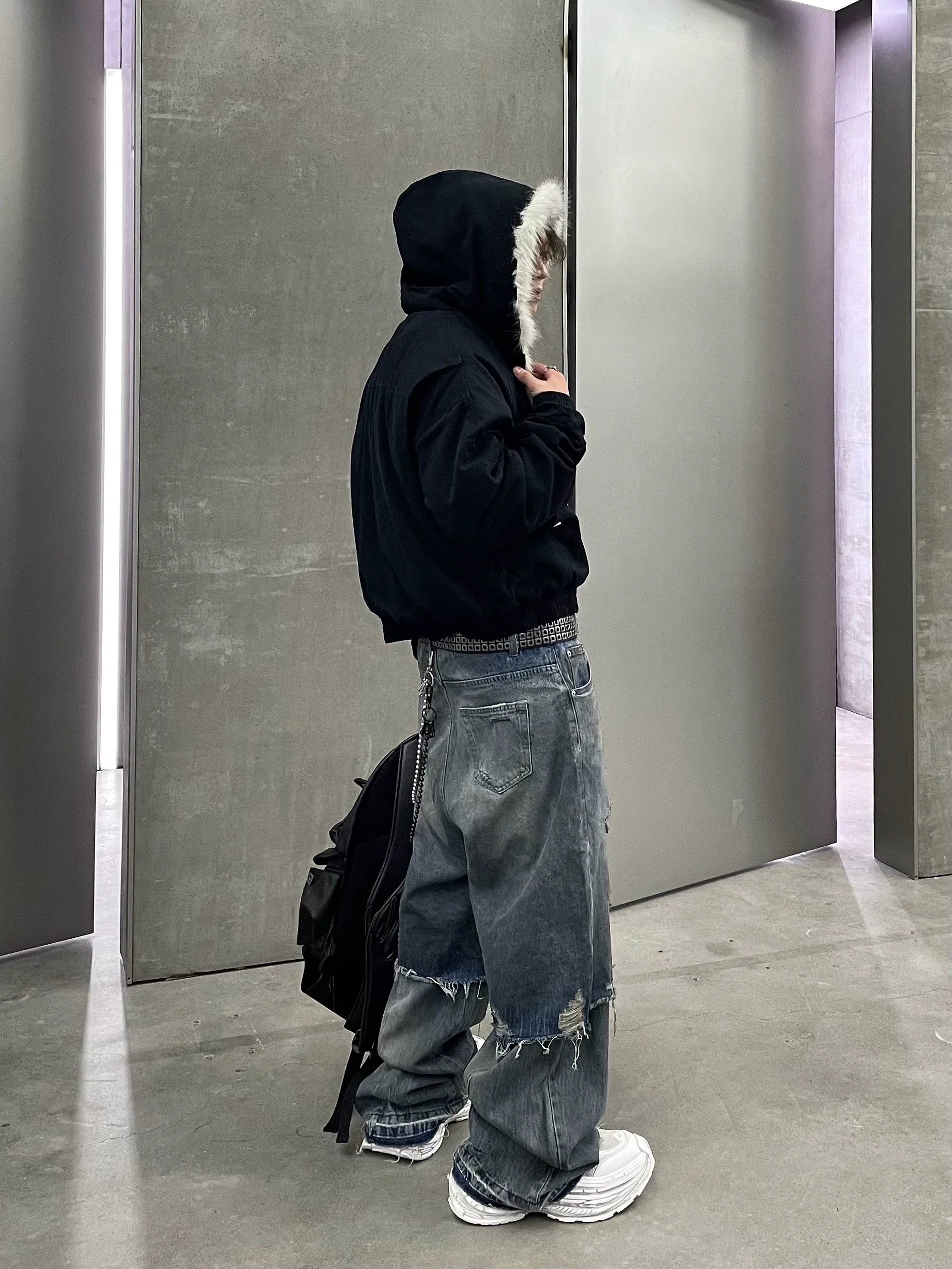 인조 모피 후드 봄버 재킷