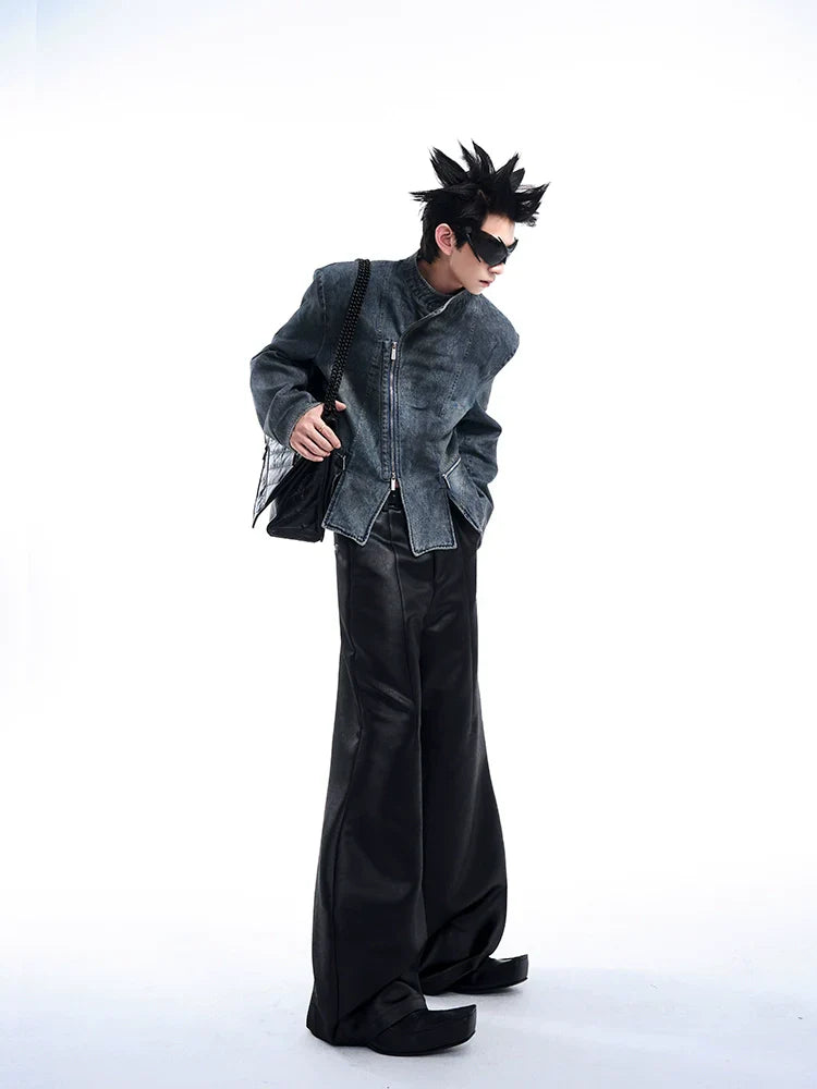 Asymmetric Denim Moto Jacket