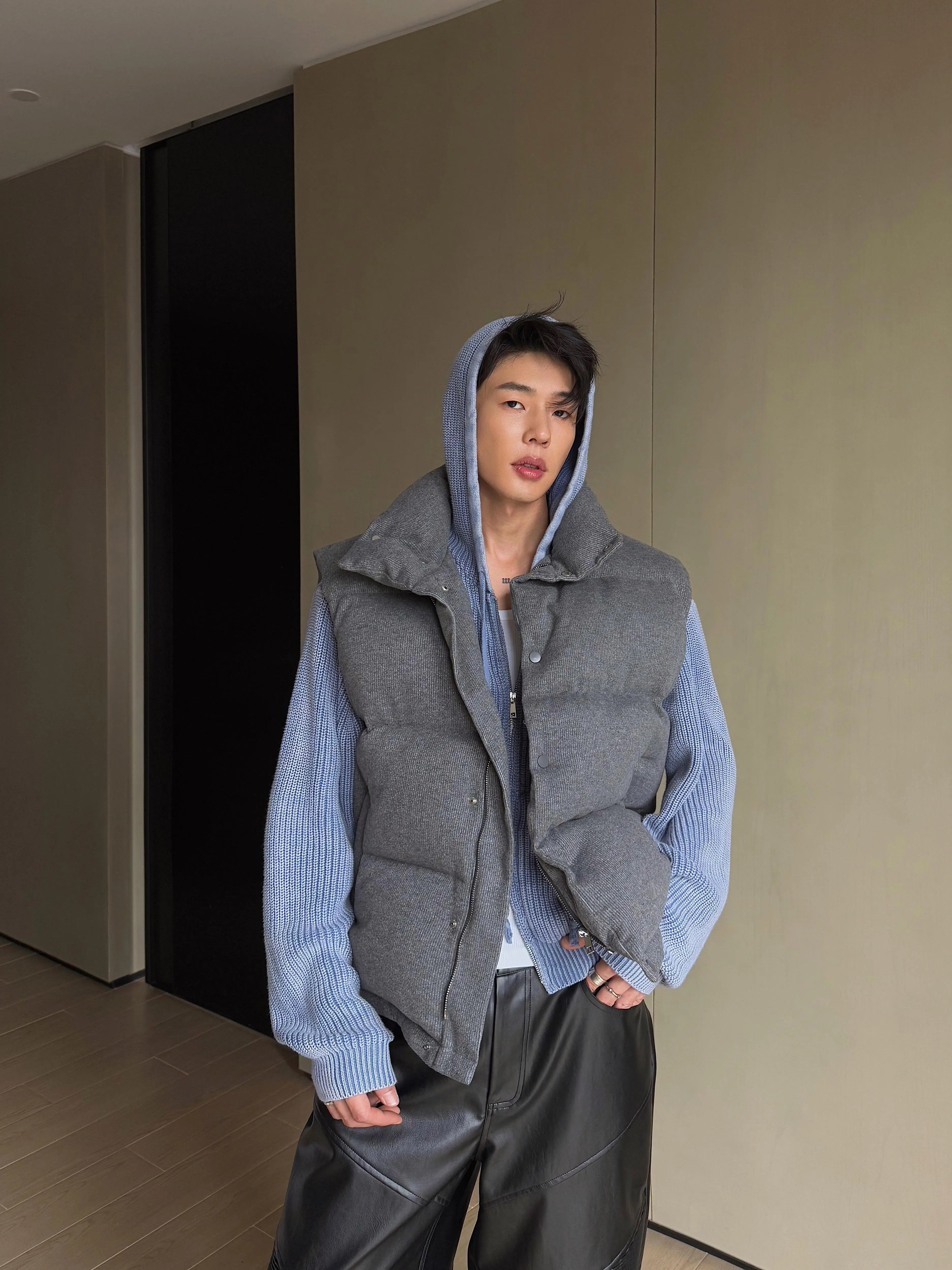 Cropped Quilted Puffer Vest Grey