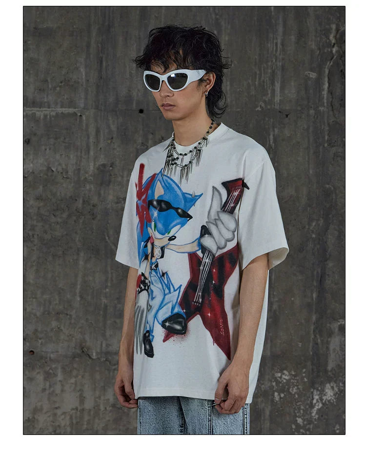 Y2K Graffiti Sonic Graphic Oversized Tee