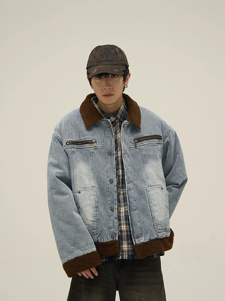 Sherpa Collar Vintage Denim Jacket