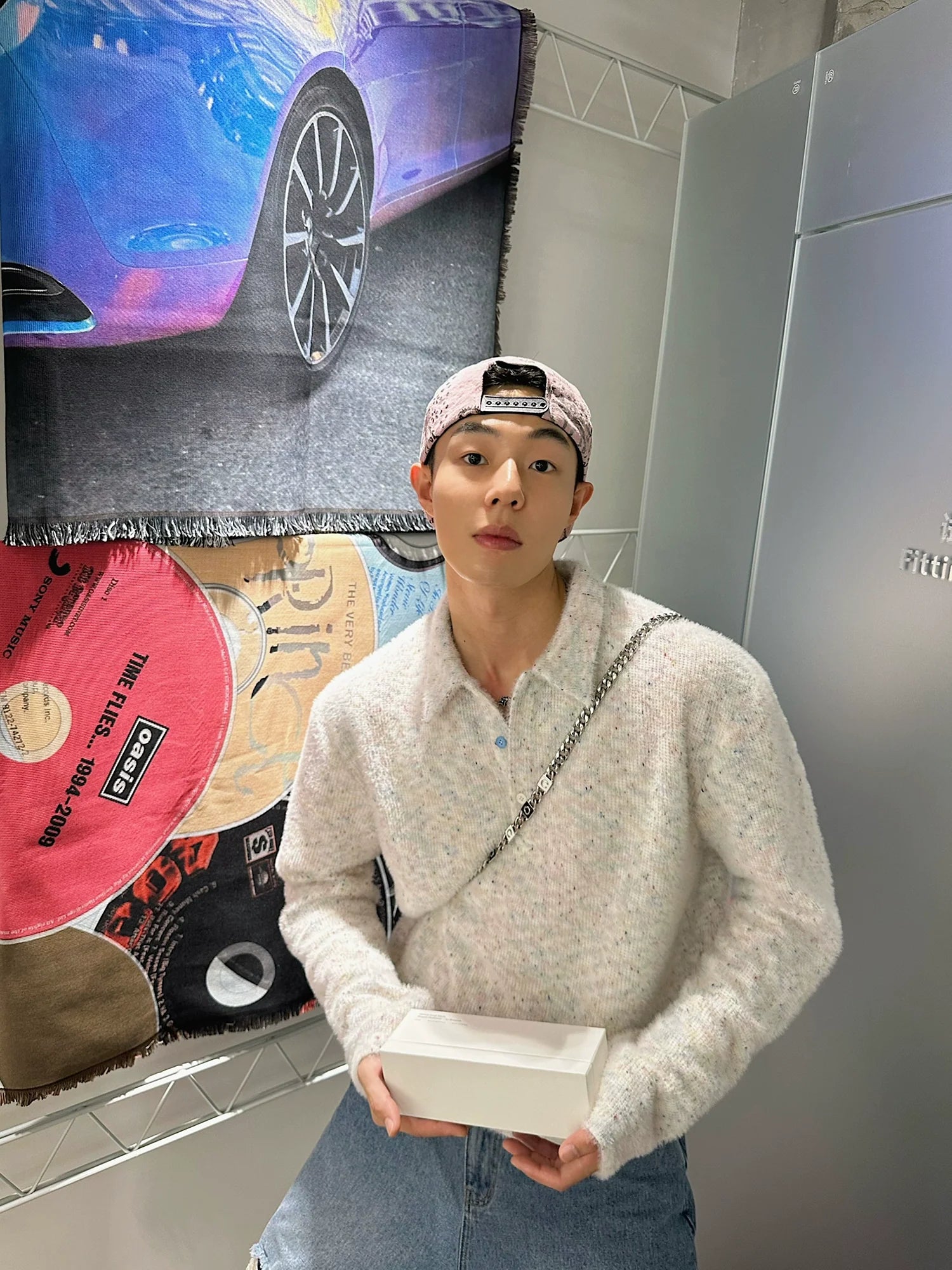 Gray Speckled Button Collar Sweater