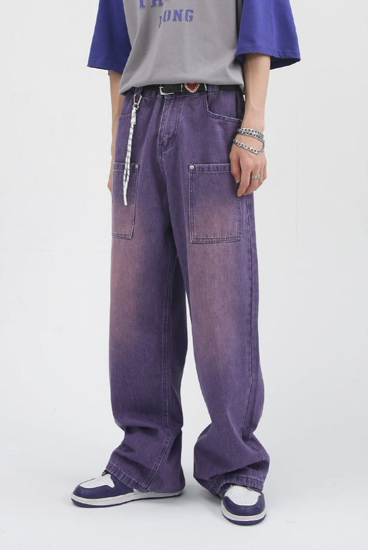 Purple Wide Leg Carpenter Jeans with Front Utility Pockets