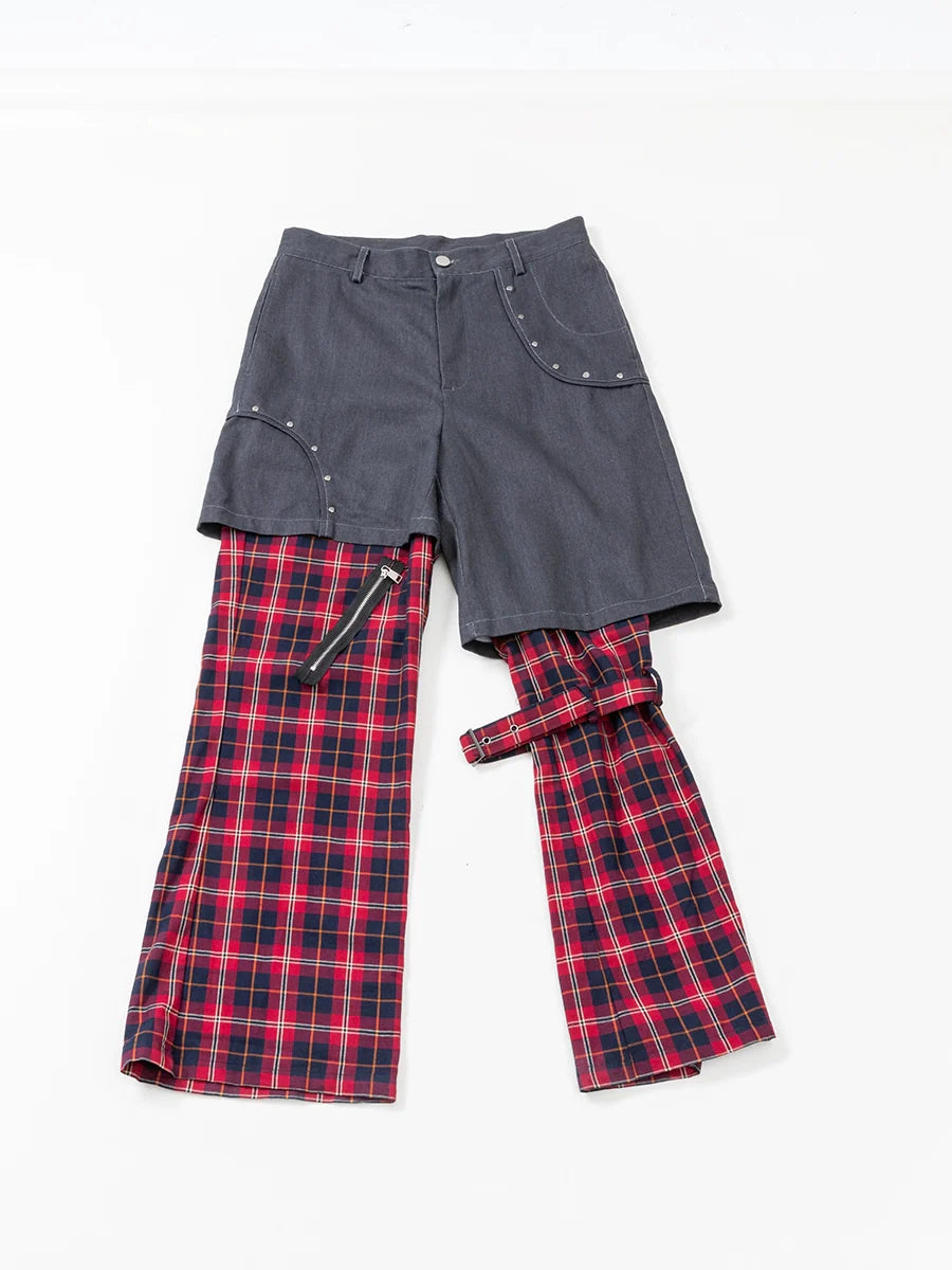 Hybrid Plaid-Panel Cargo Pants