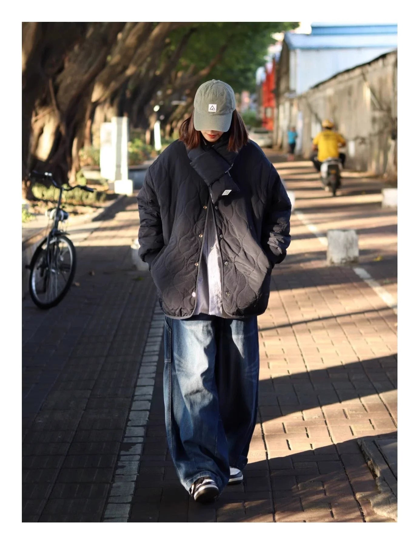 양면 네이비 퀼팅 코트