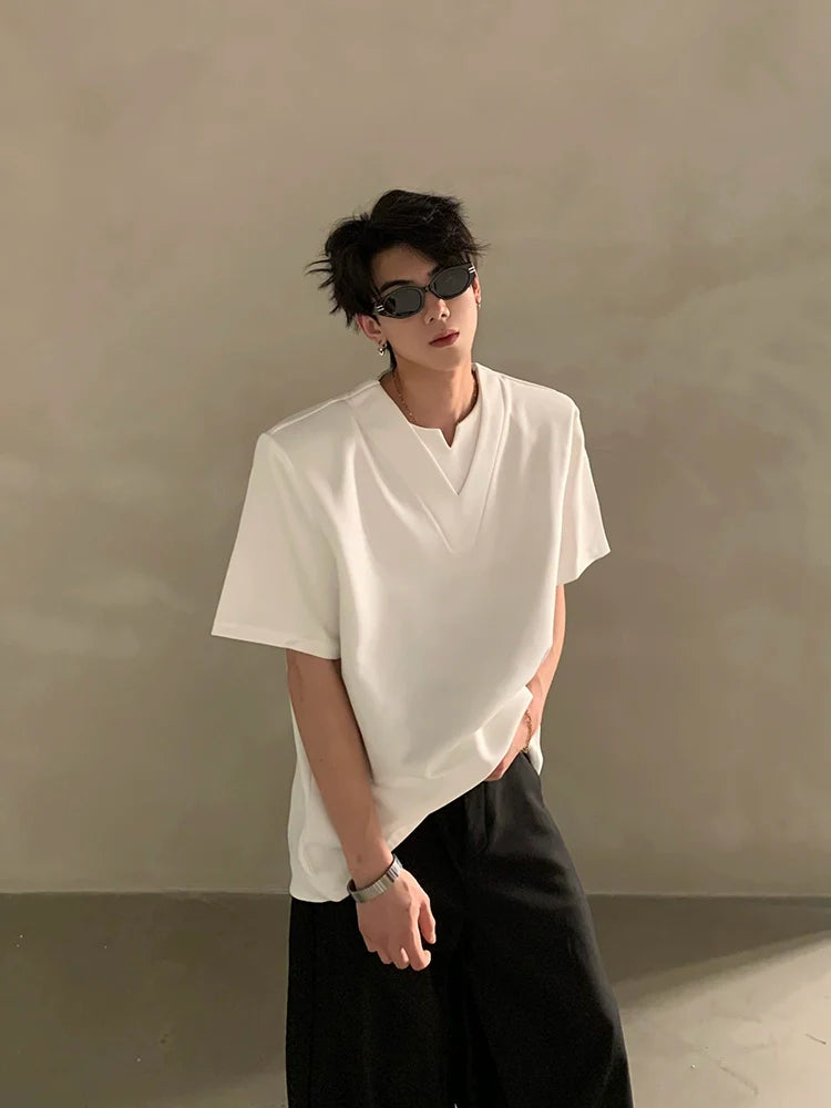 Minimalist Short Sleeve Shirt with Deep V Notched Neckline