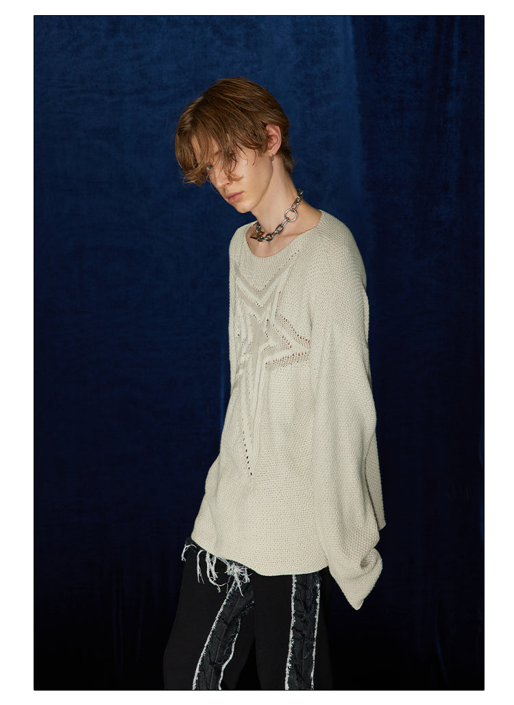 Distressed Cream Knit Oversized Sweater