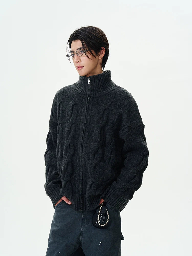 Chunky Cable Knit Zip Cardigan