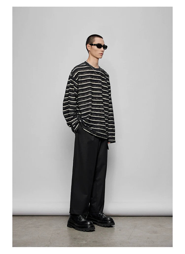 Round Neck Oversized Striped Long Sleeve Top
