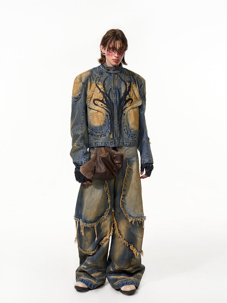 Distressed Tribal Denim Jacket and Jeans Setup