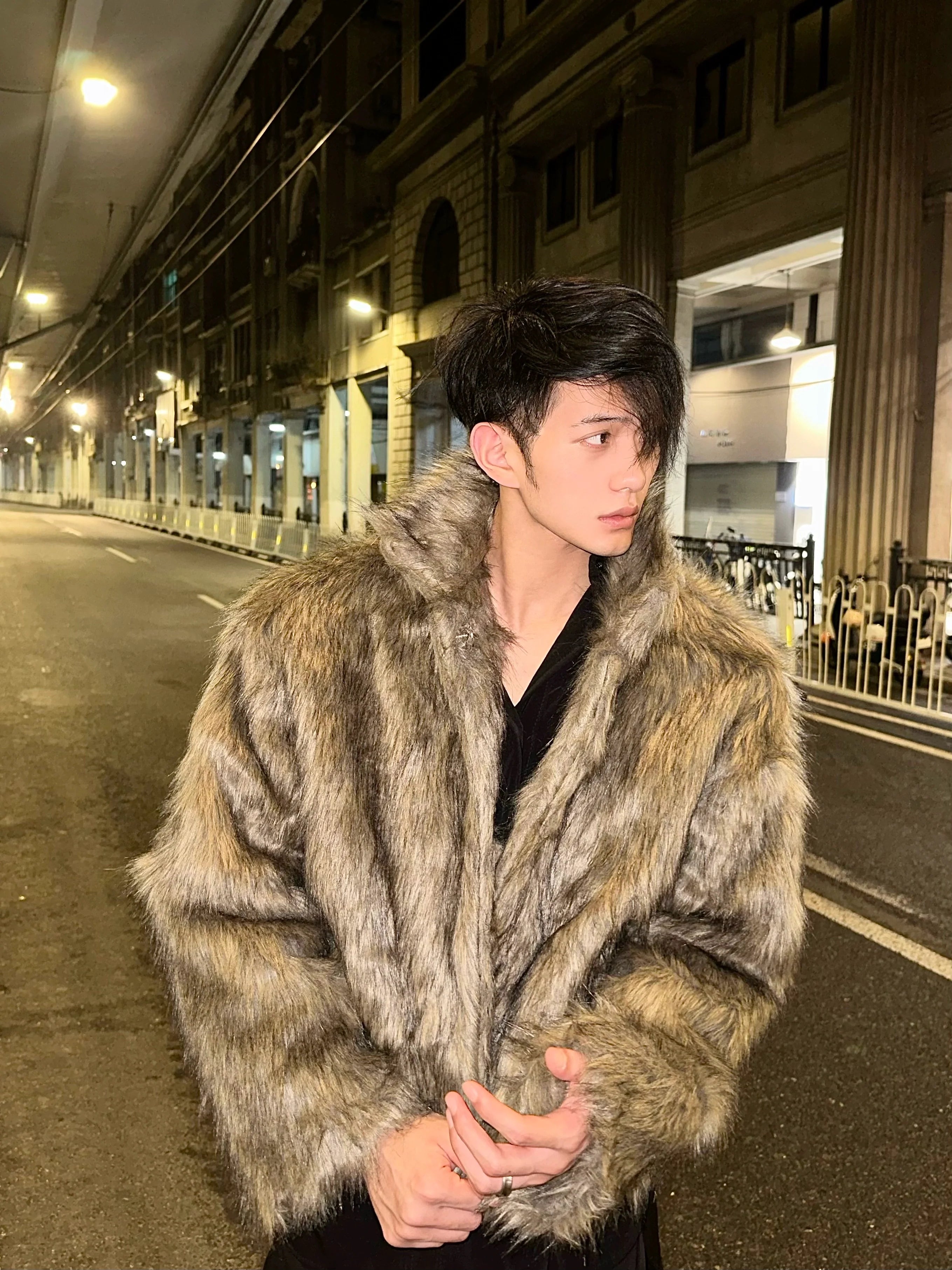 Plush Faux Fur Hooded Coat