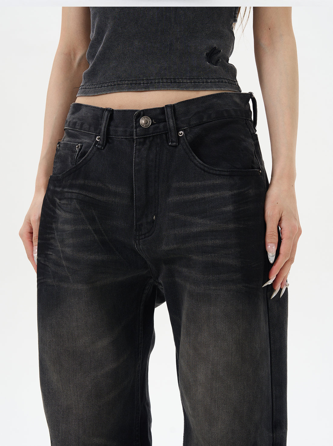 Washed Black Straight Loose Jeans