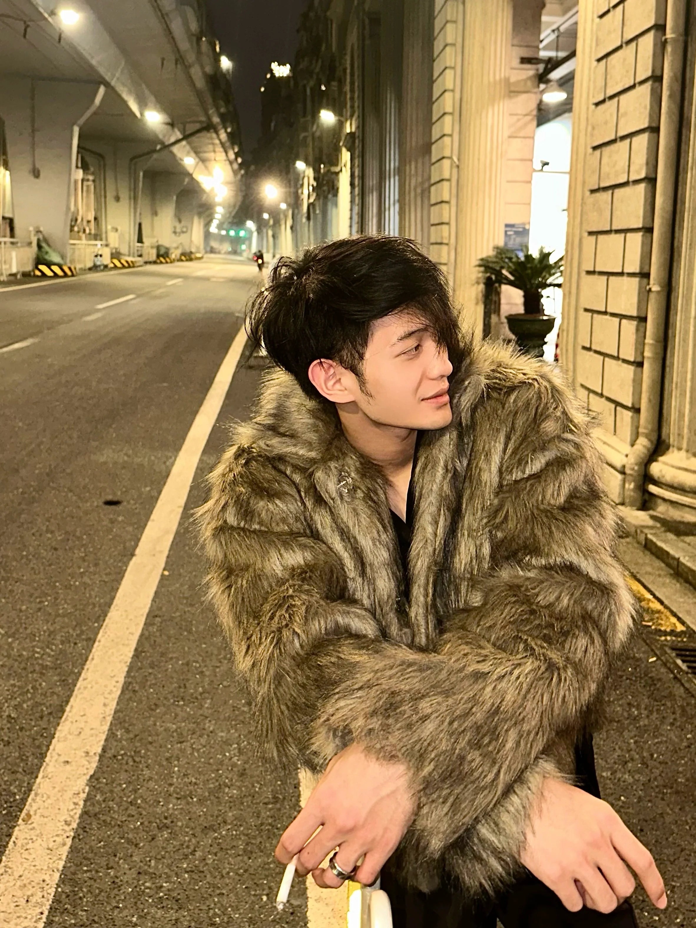 Plush Faux Fur Hooded Coat
