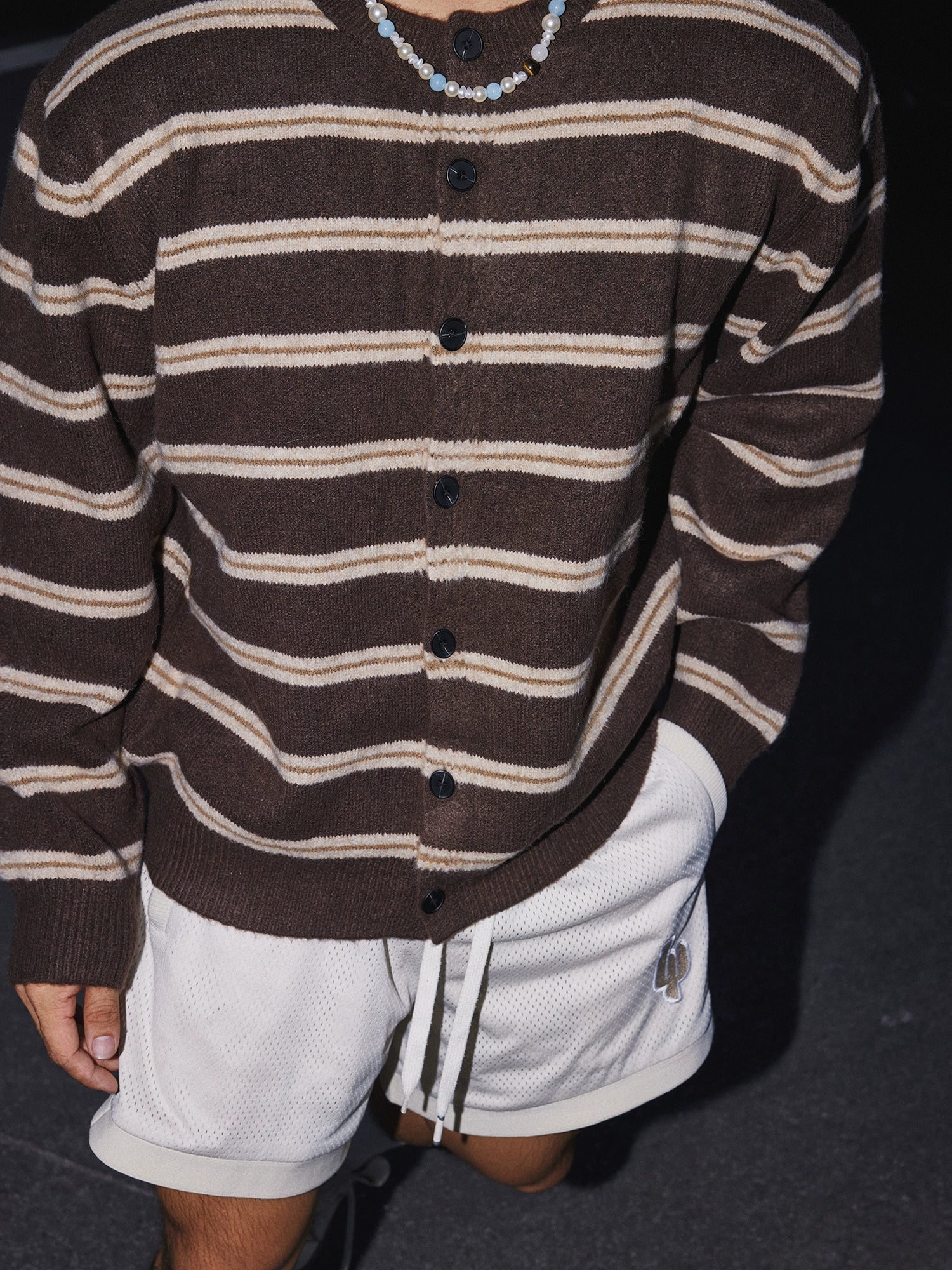 Cocoa Stripe Relaxed Knit Cardigan