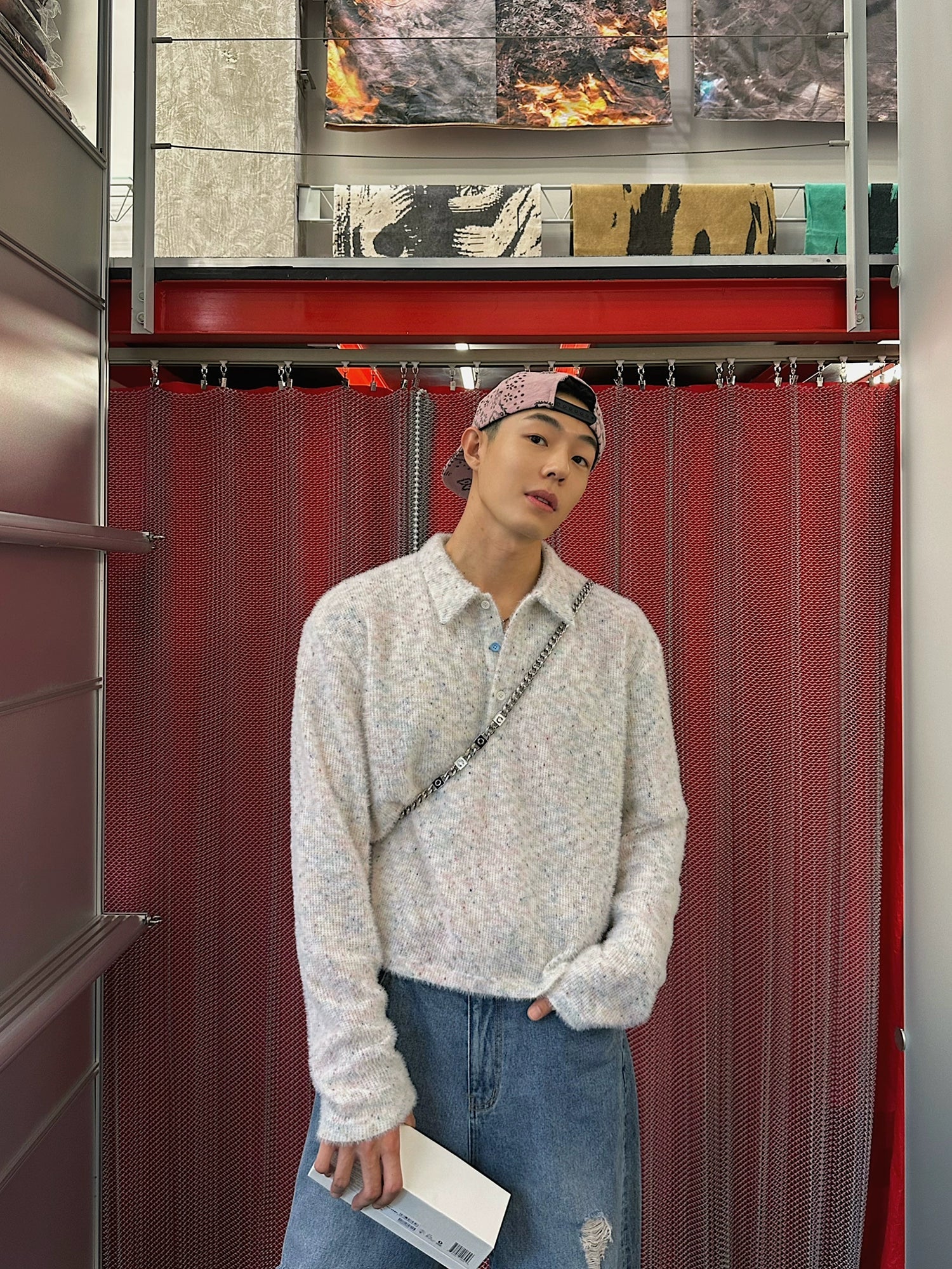 Gray Speckled Button Collar Sweater