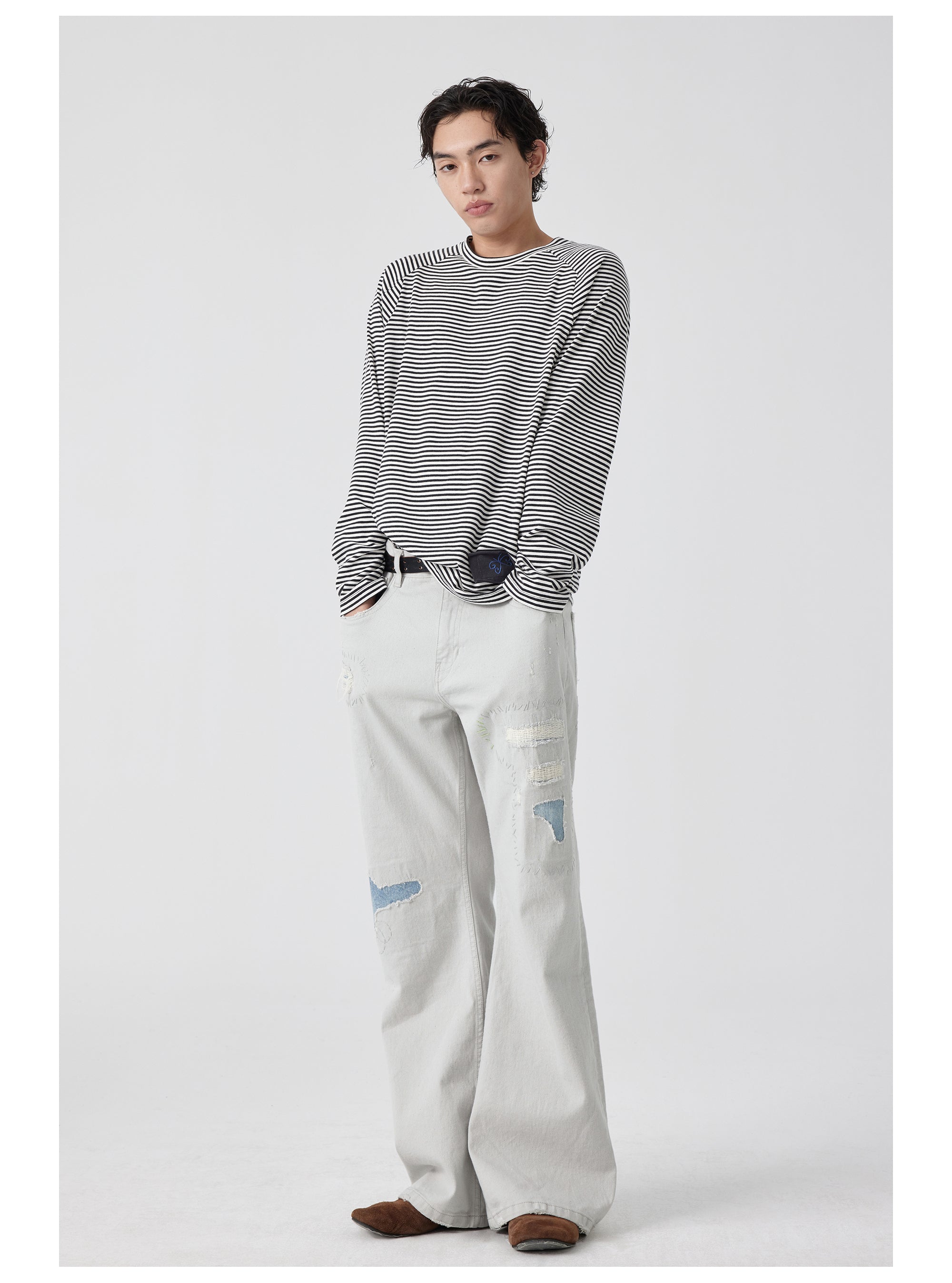 Striped Tie-Neck Long Sleeve Top