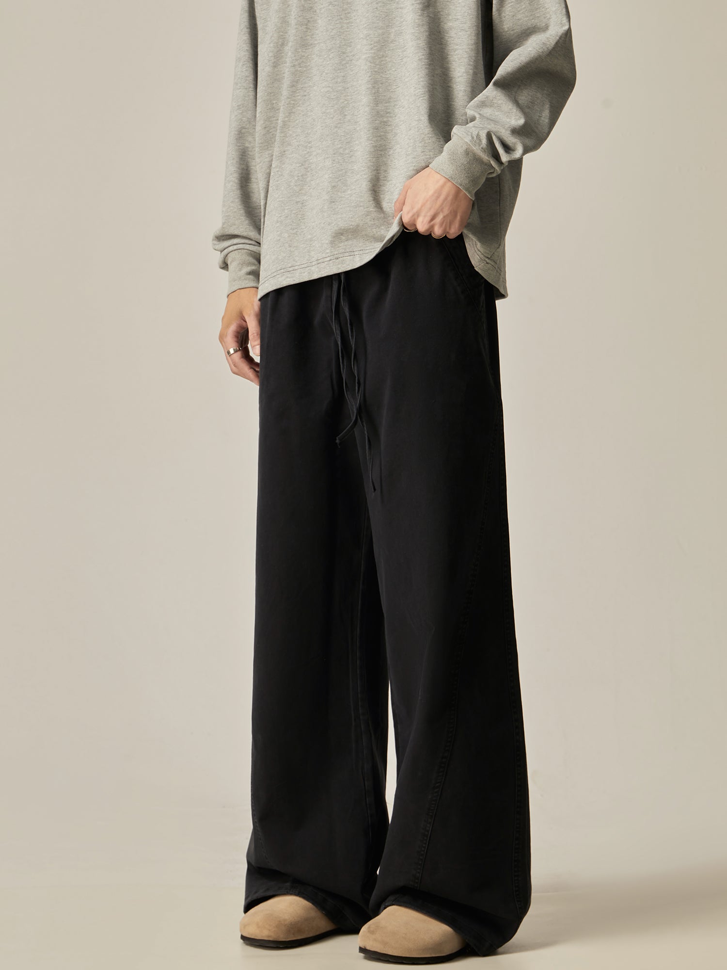 Brown Loose Drawstring Wide Pants