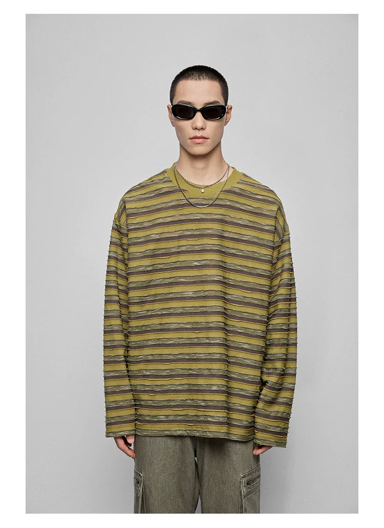 Round Neck Oversized Striped Long Sleeve Top