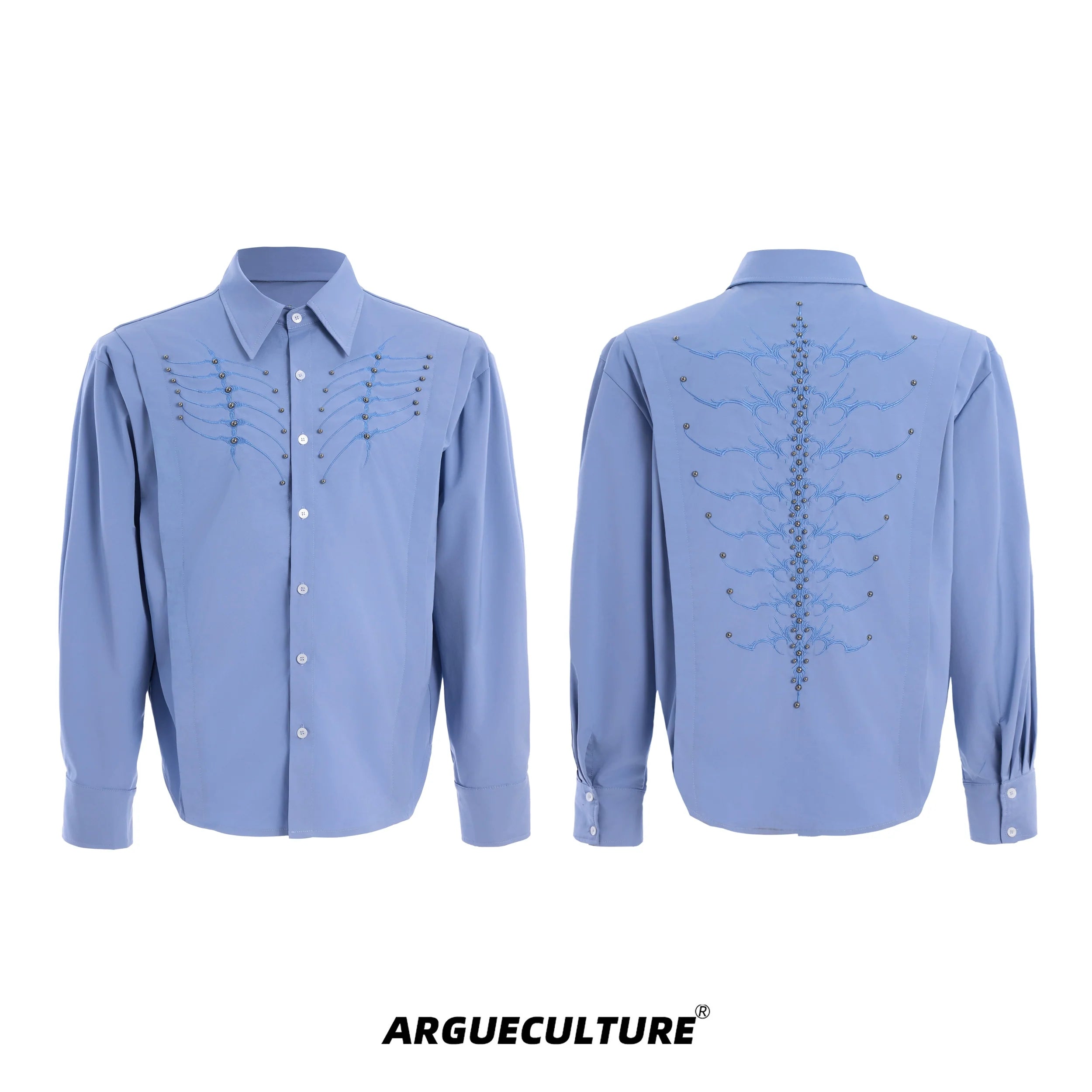 Crystal Chain Blue Button-Up Shirt