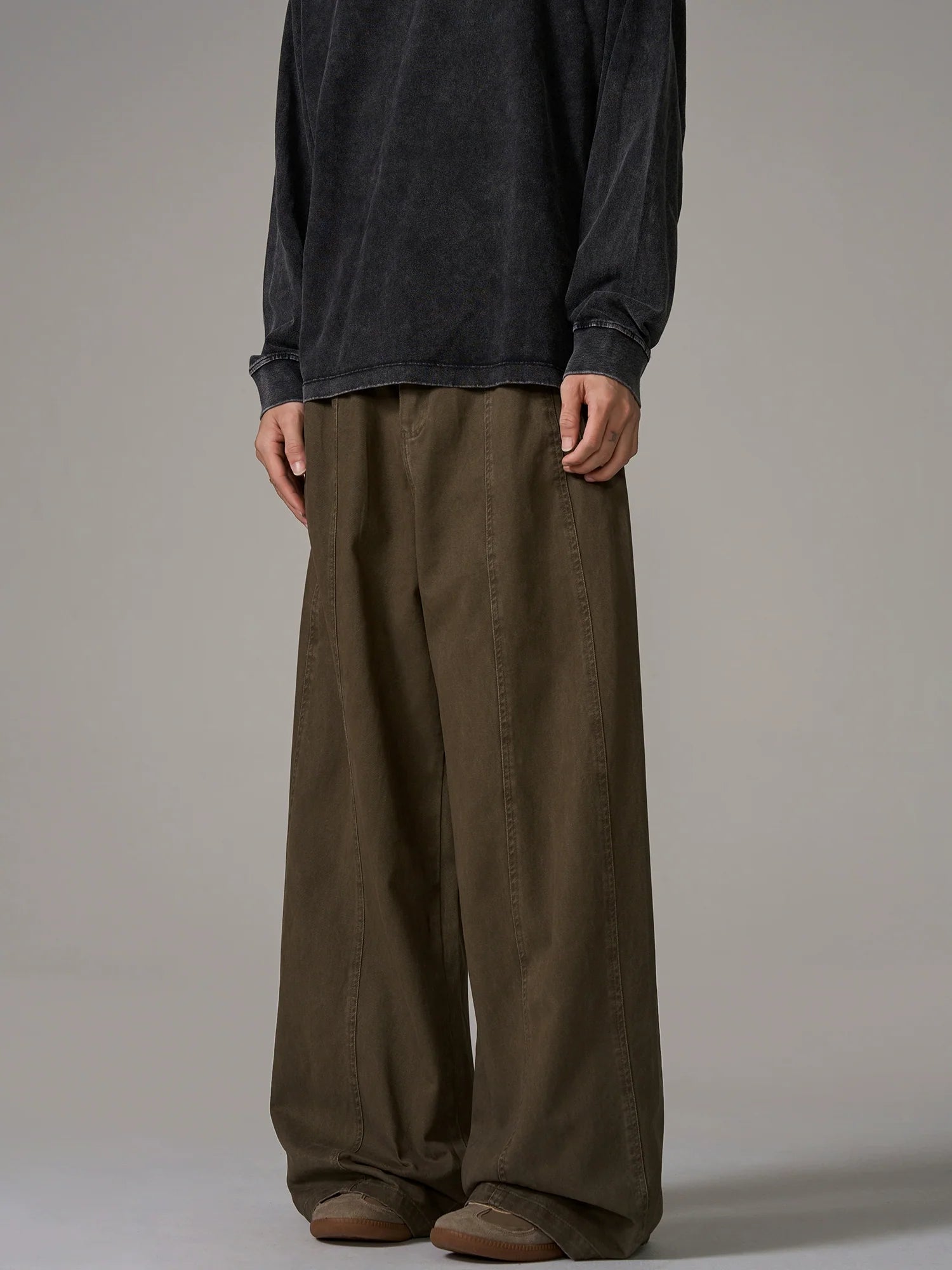 Wide-Leg Brown Wool Trousers