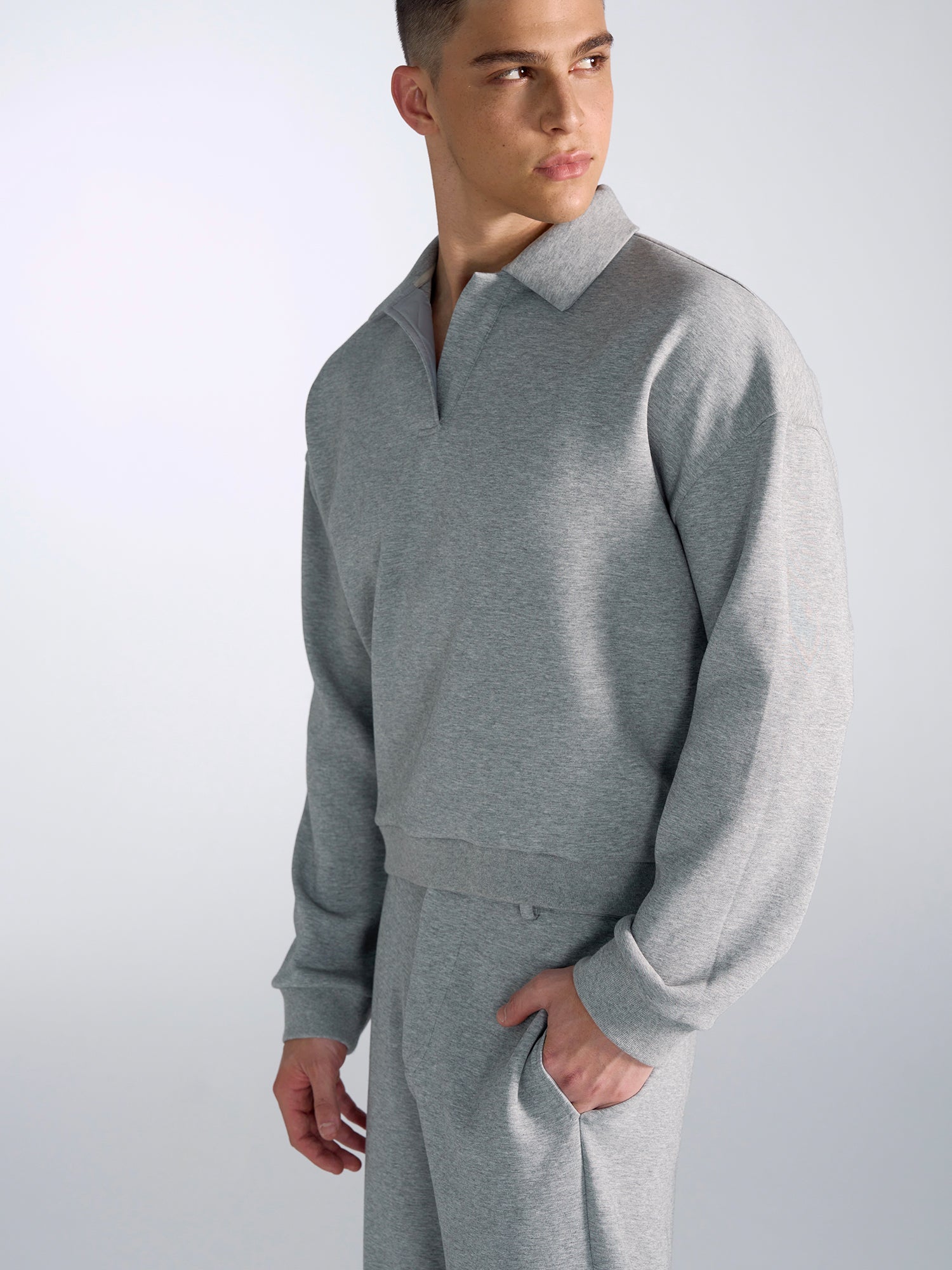Essential Heather Grey Polo Sweatshirt