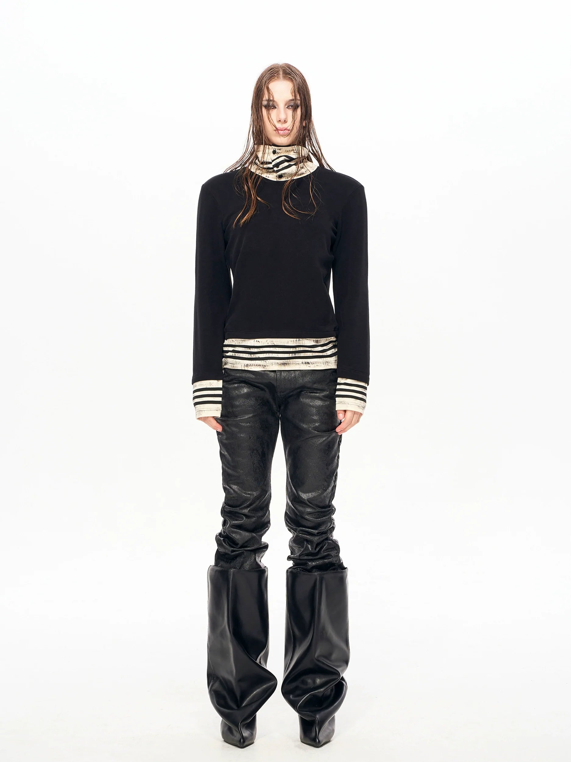 Monochrome Stripe Collar Knit Top