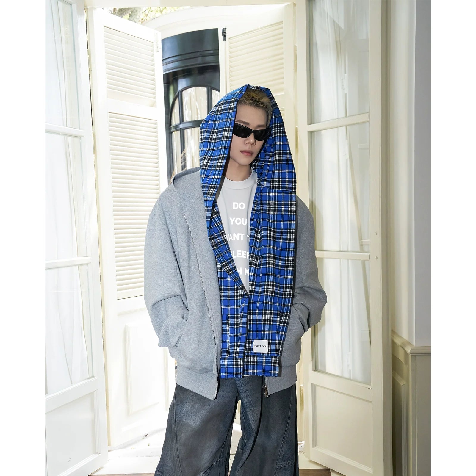 Plaid Lined Gray Hoodie Jacket