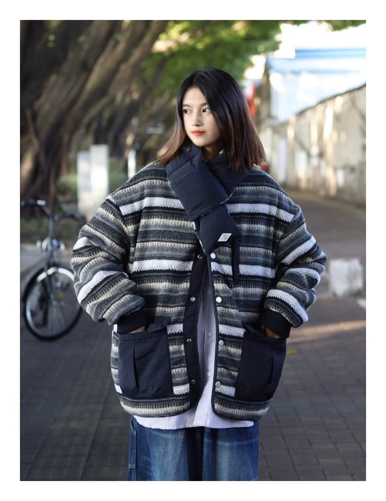 양면 네이비 퀼팅 코트