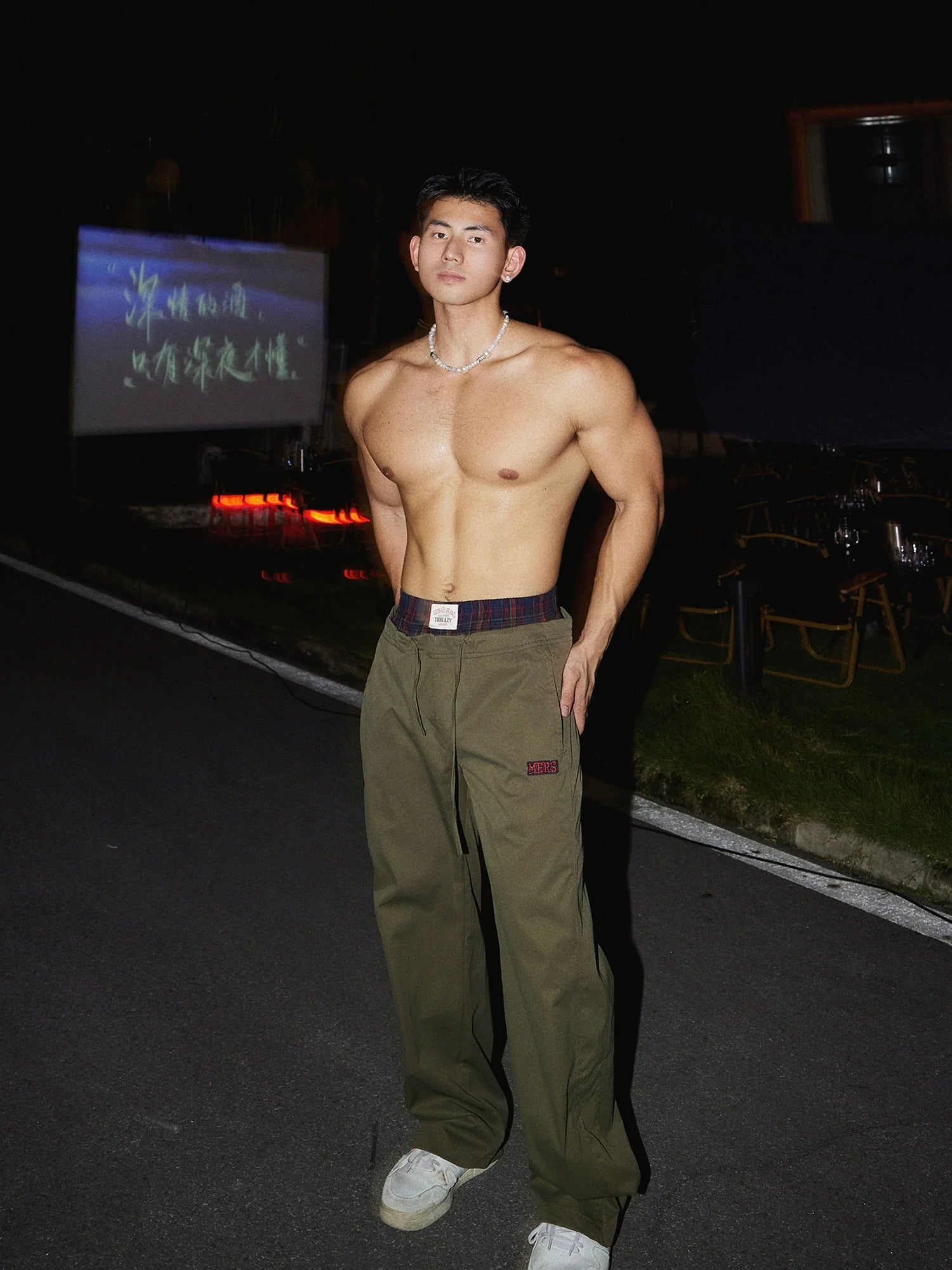 チェック柄ウエストドローストリングパンツ