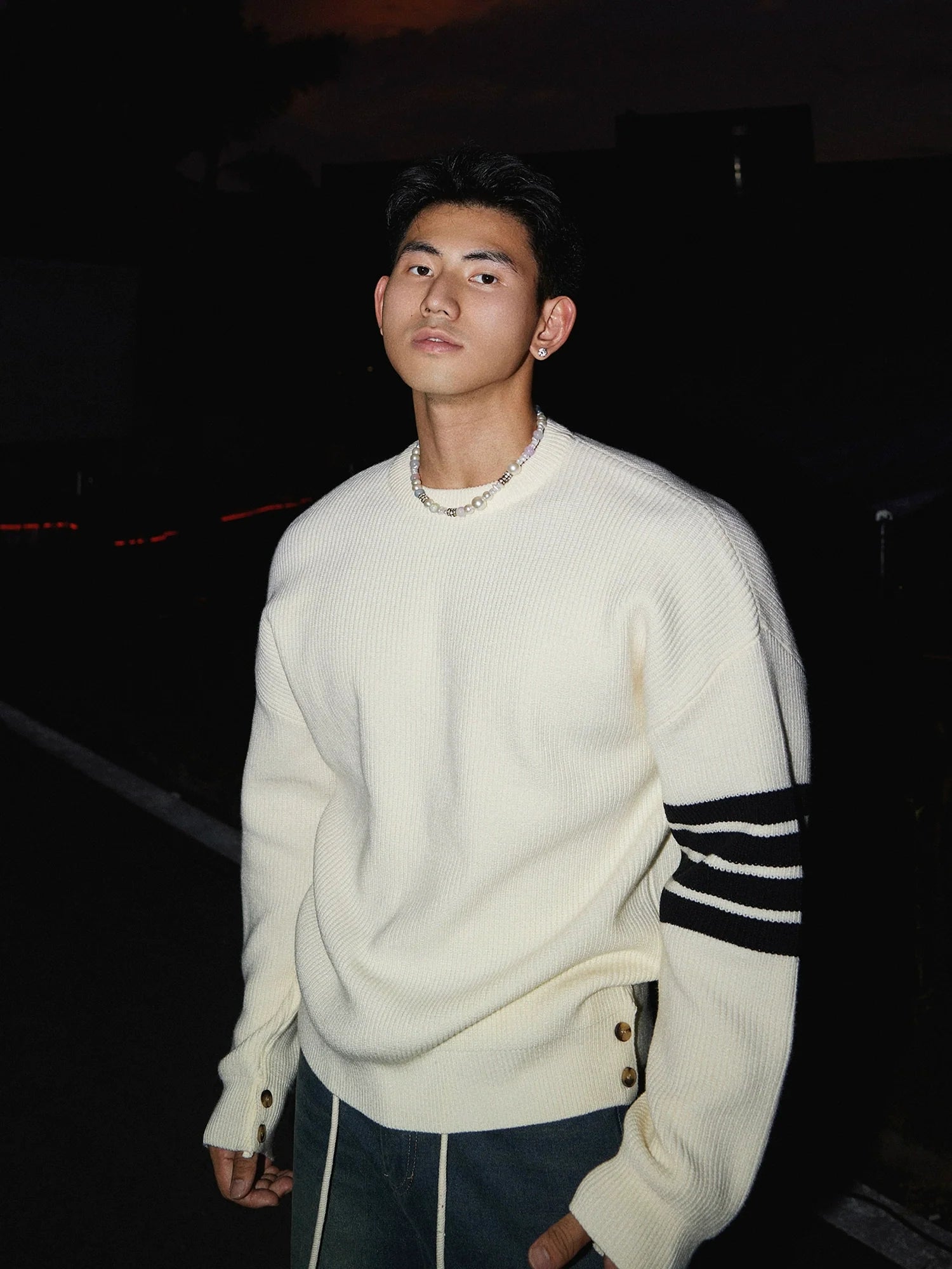 Crewneck Striped Sleeve Sweater