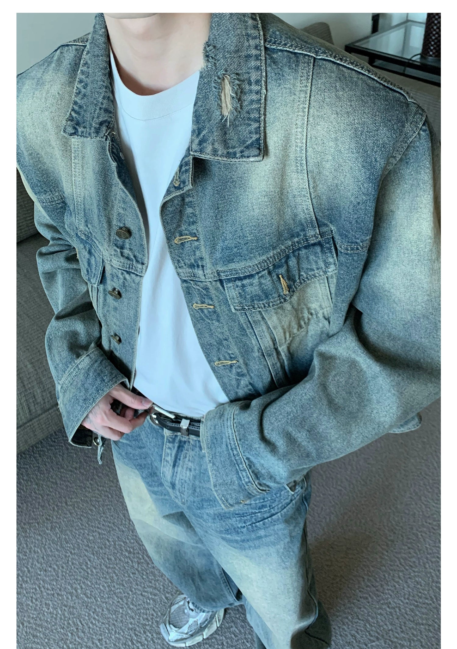 Distressed Vintage Wash Denim Set