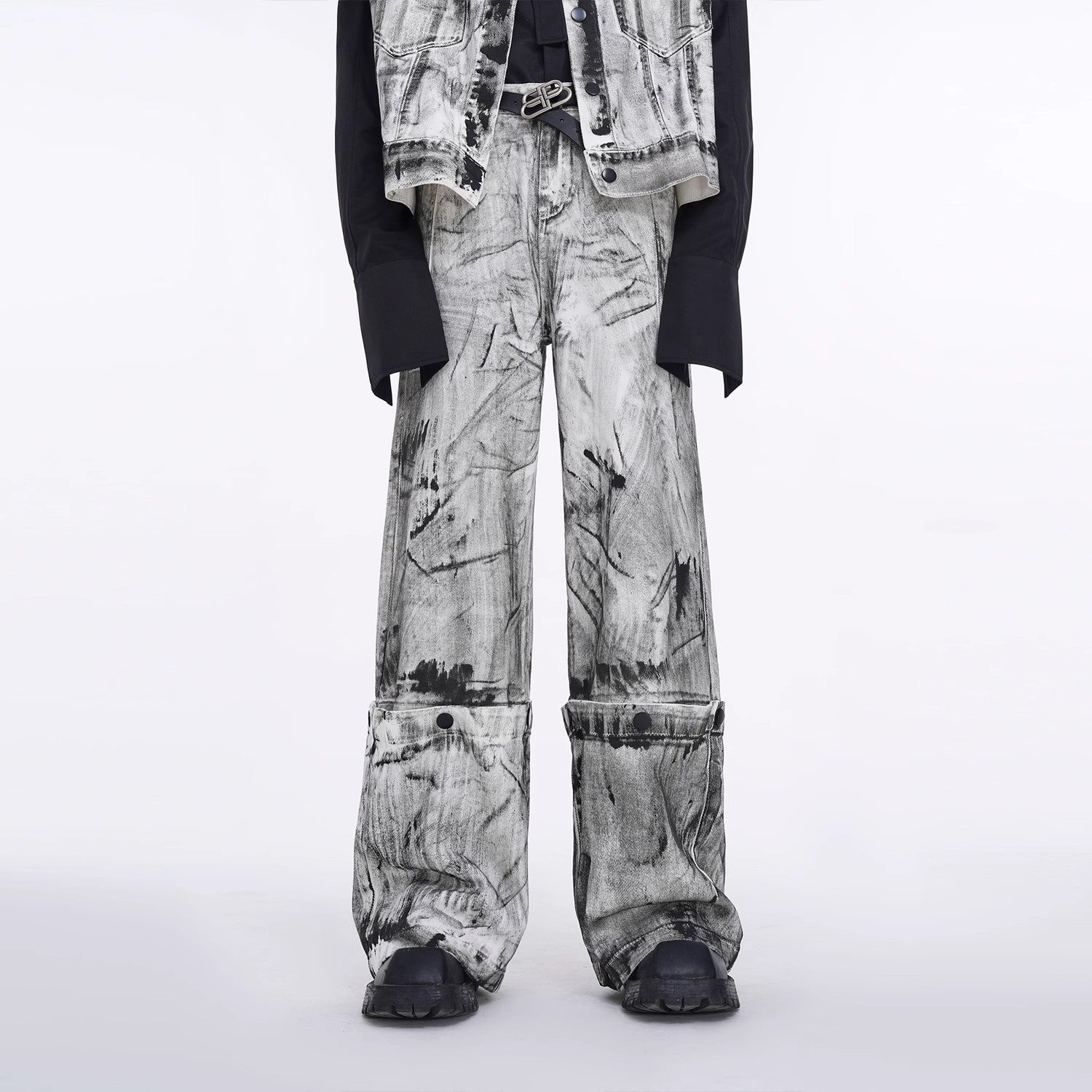 Detachable Sleeve Acid Wash Denim Jacket and Jeans Setup