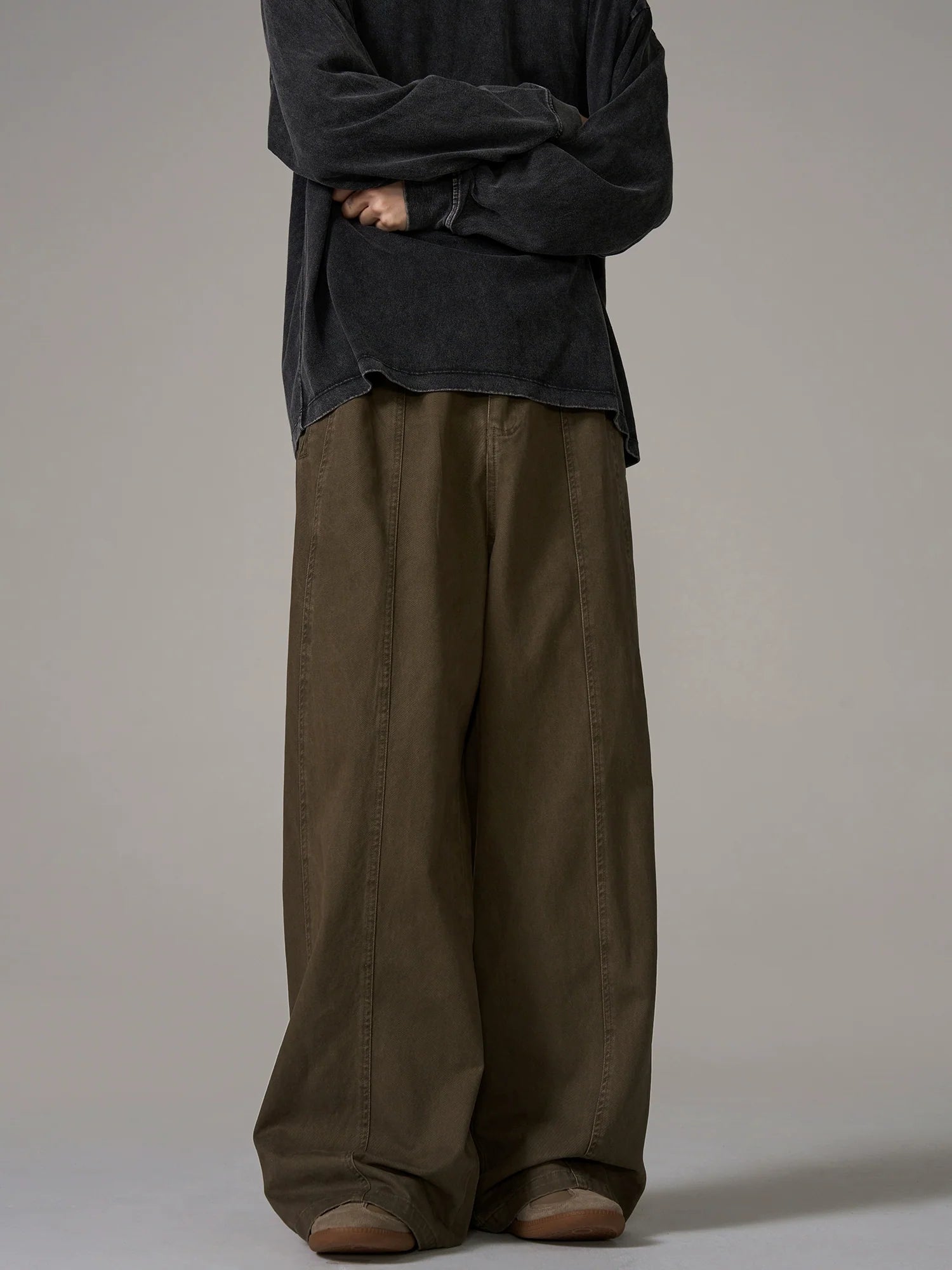 Wide-Leg Brown Wool Trousers