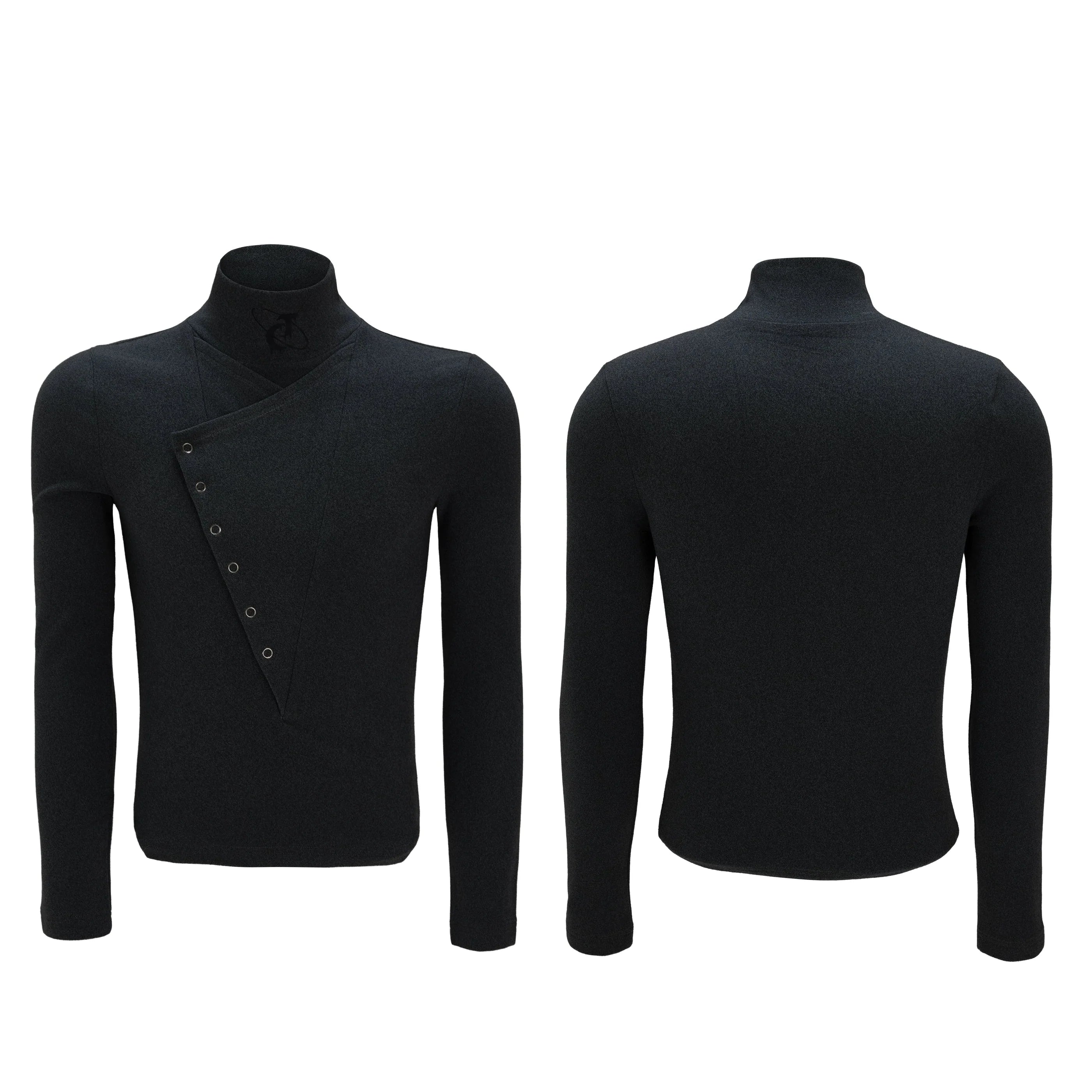 Asymmetric Crest Button Turtleneck